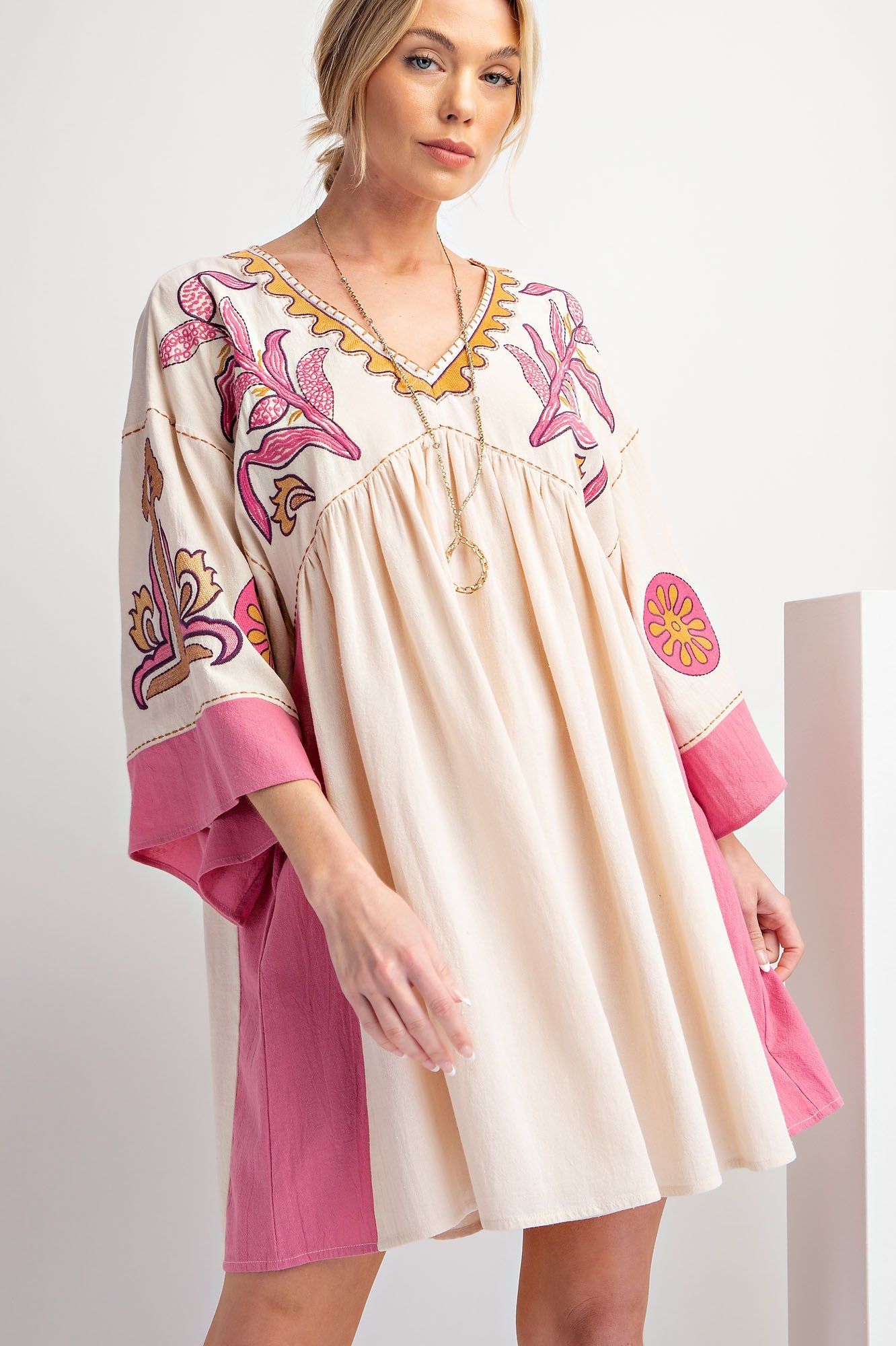 SPRING2025 Tucker Embroidered 3/4 Sleeve Dress - Coremarkets