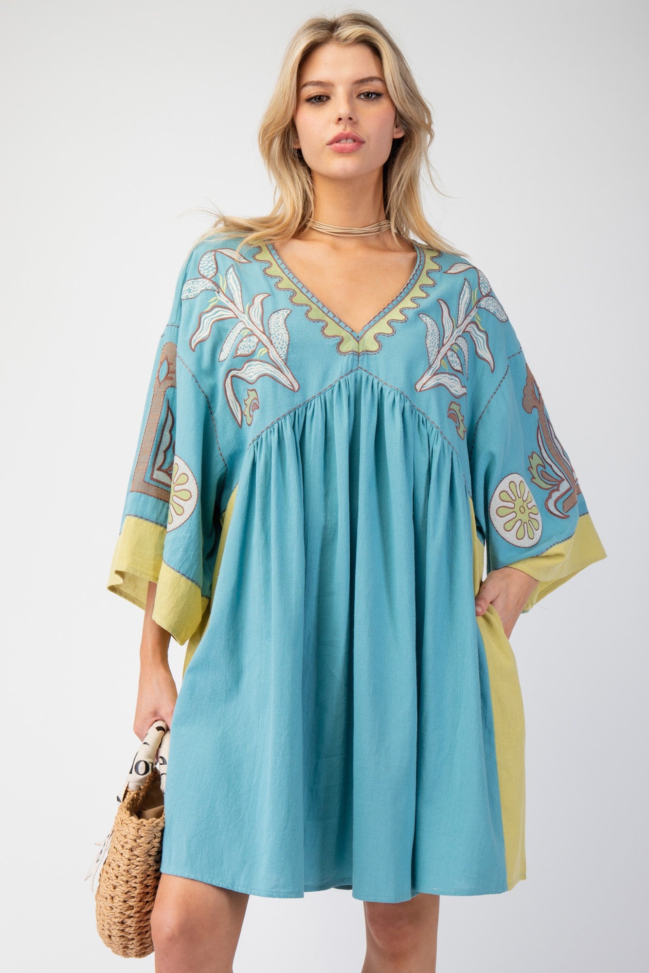 SPRING2025 Tucker Embroidered 3/4 Sleeve Dress - Coremarkets