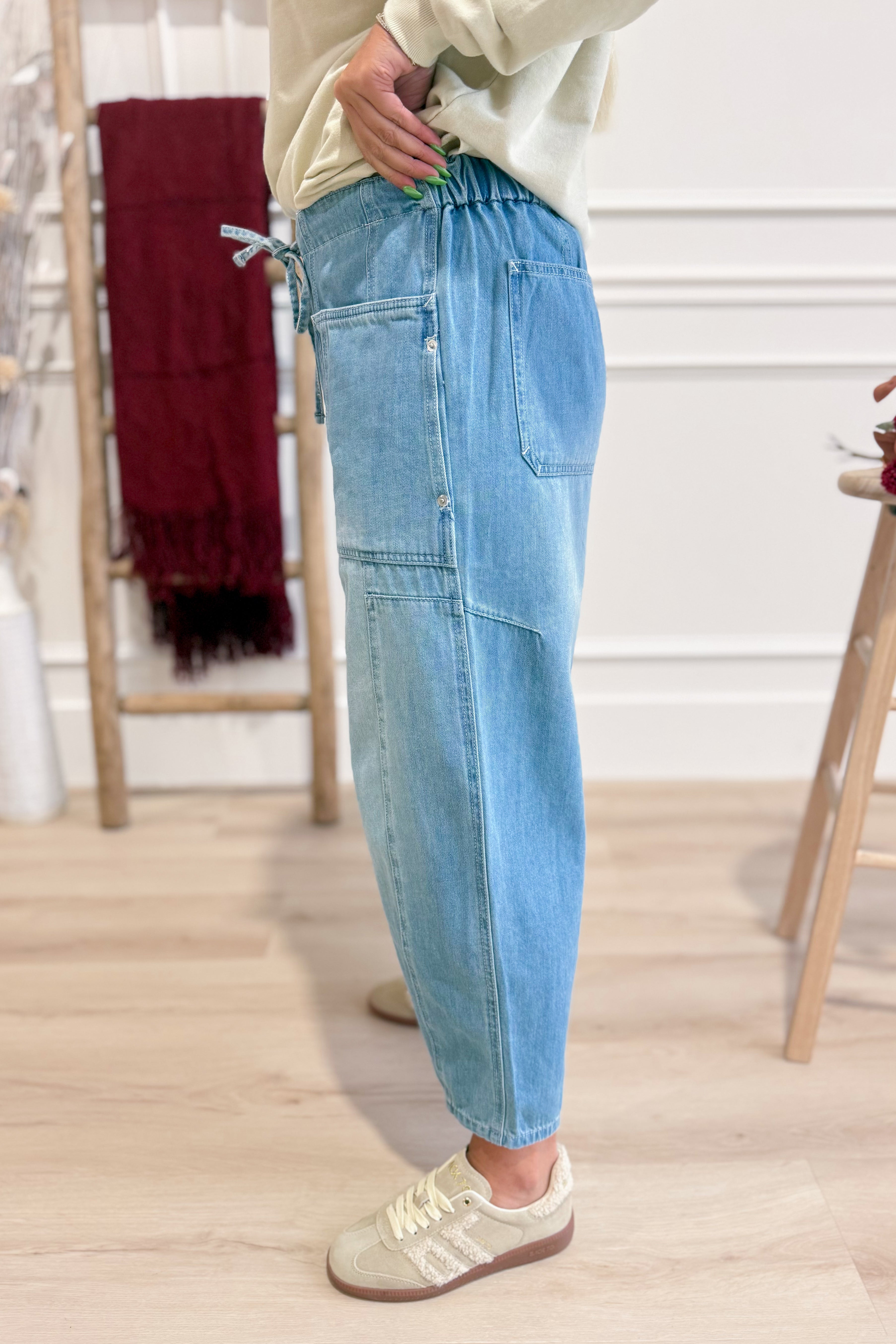 Corrine Denim Washed Barrel Pant - Coremarkets