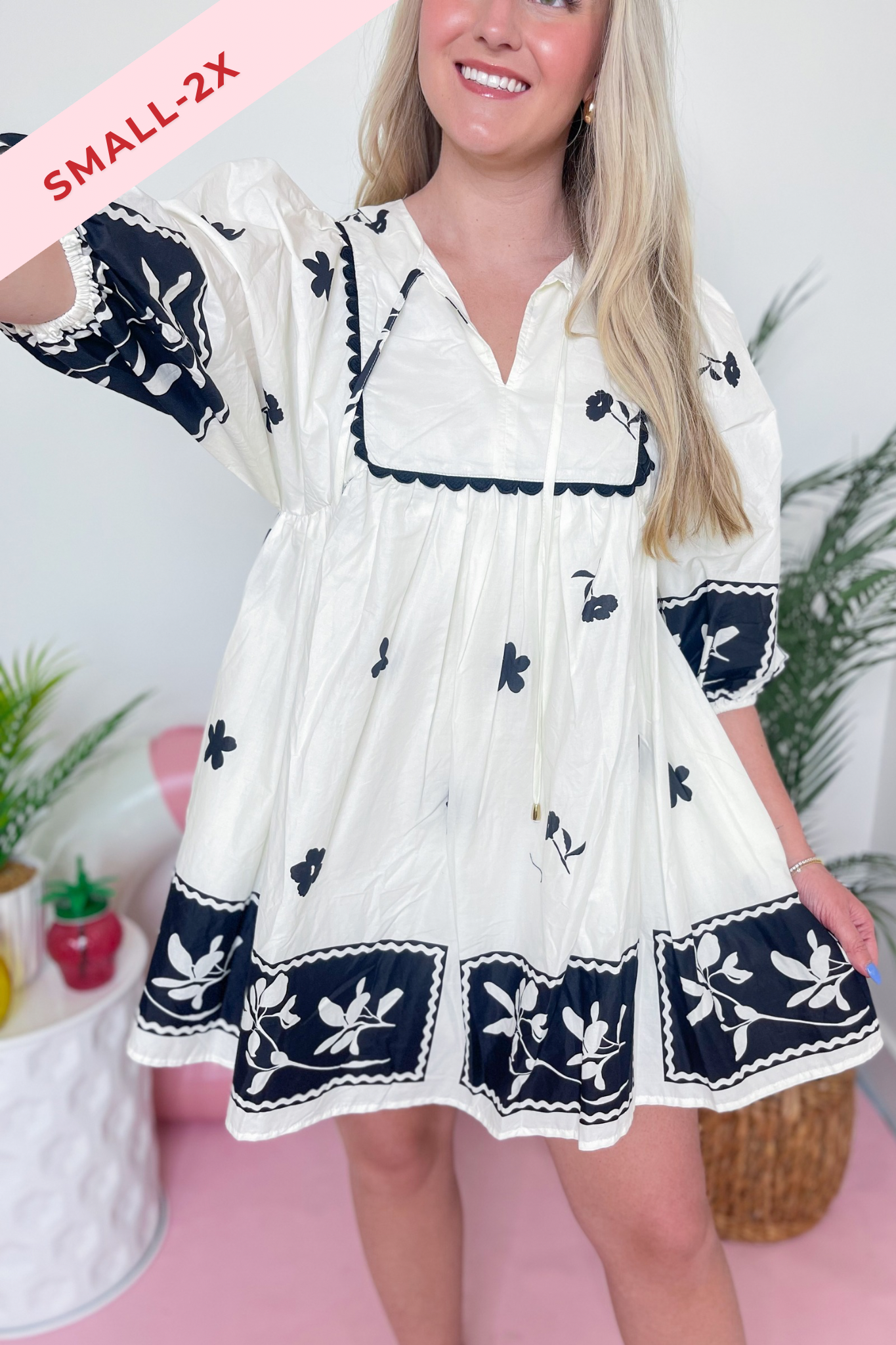 Lyla Floral Stenciled Scalloped Dress - Coremarkets