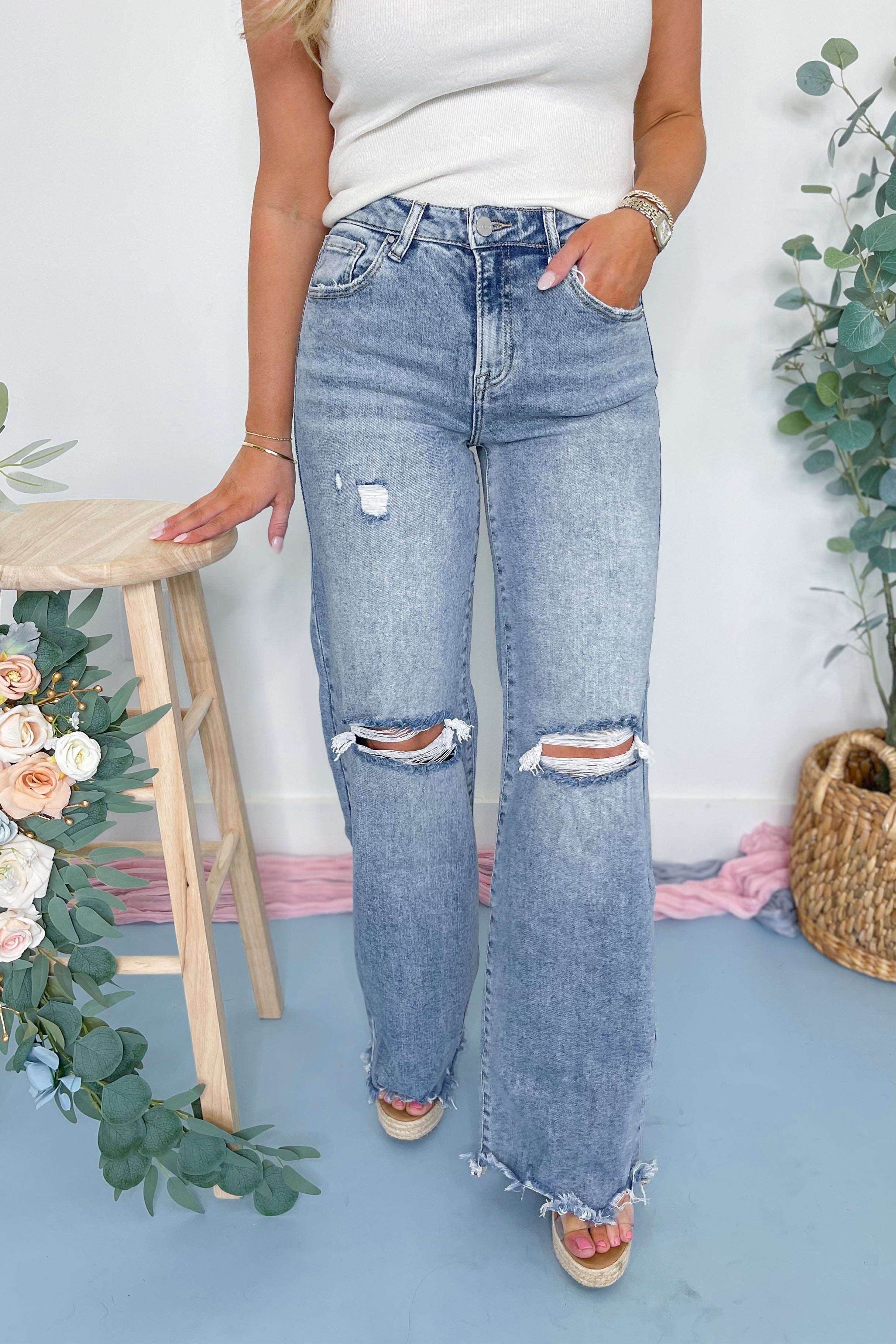 Risen Remi High Rise Wide Leg Denim Jeans [1-3XL] - Coremarkets