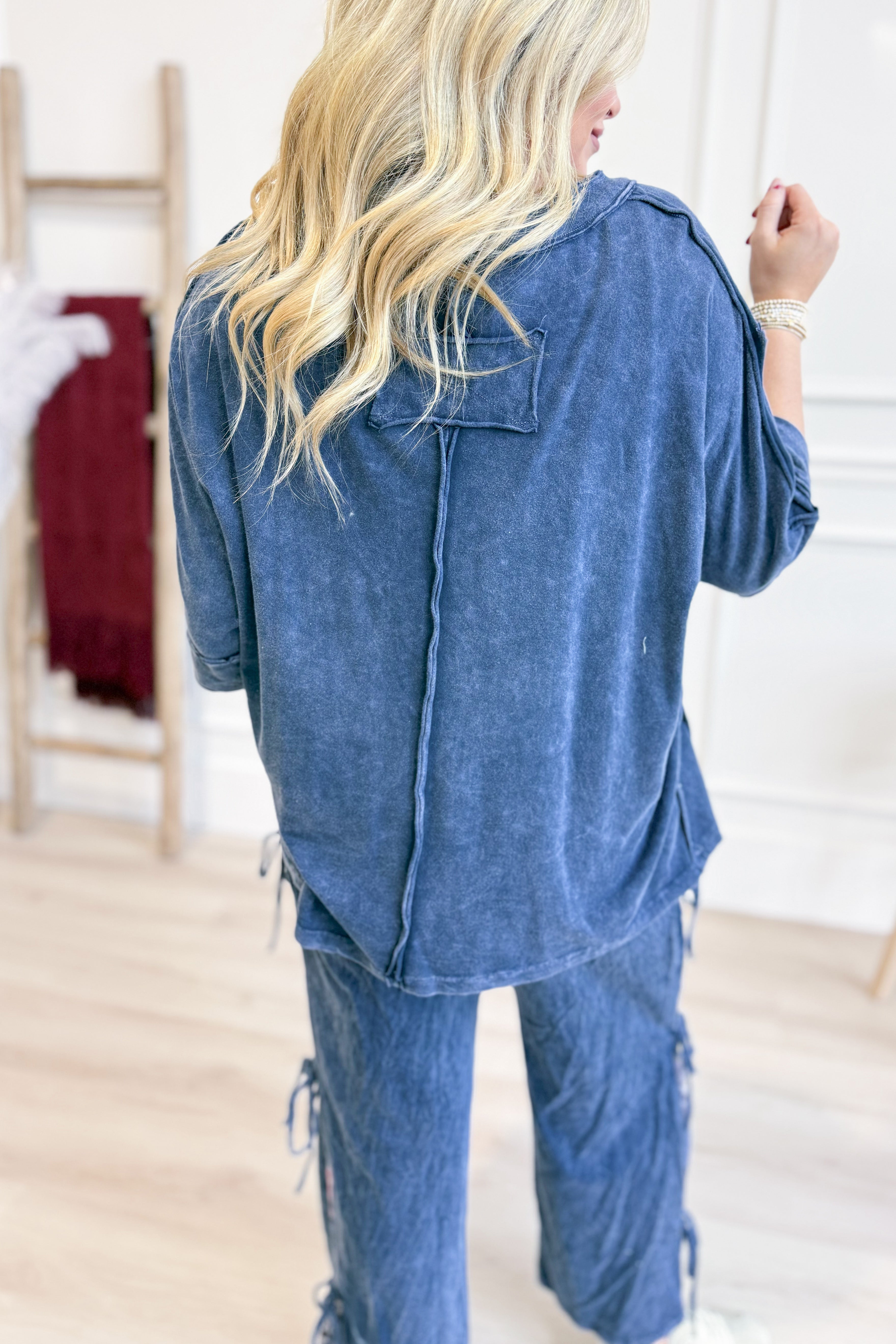 Letty Mineral Wash Raw V-Neck Top - Coremarkets