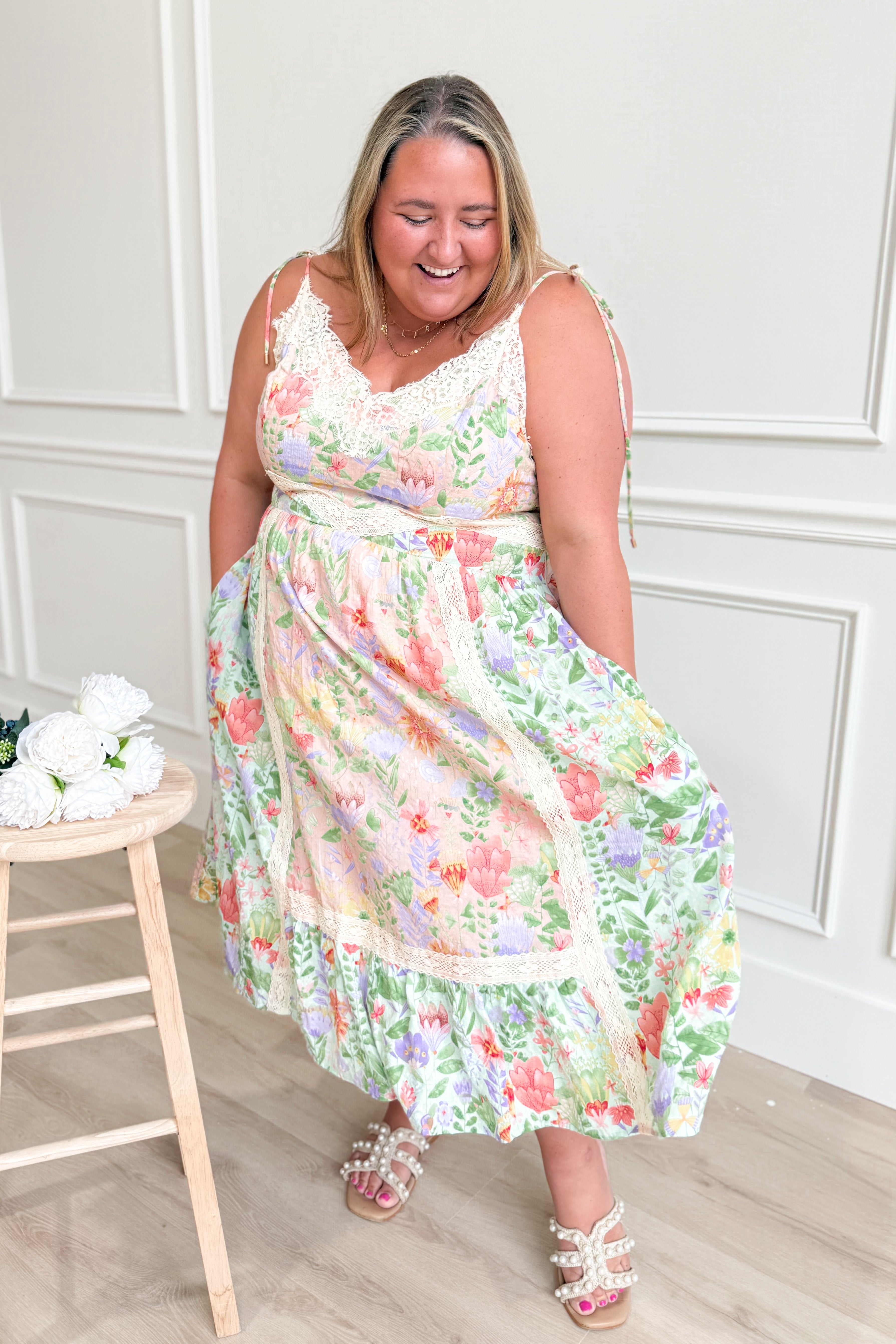 Gretta Garden Floral Midi Dress - Coremarkets