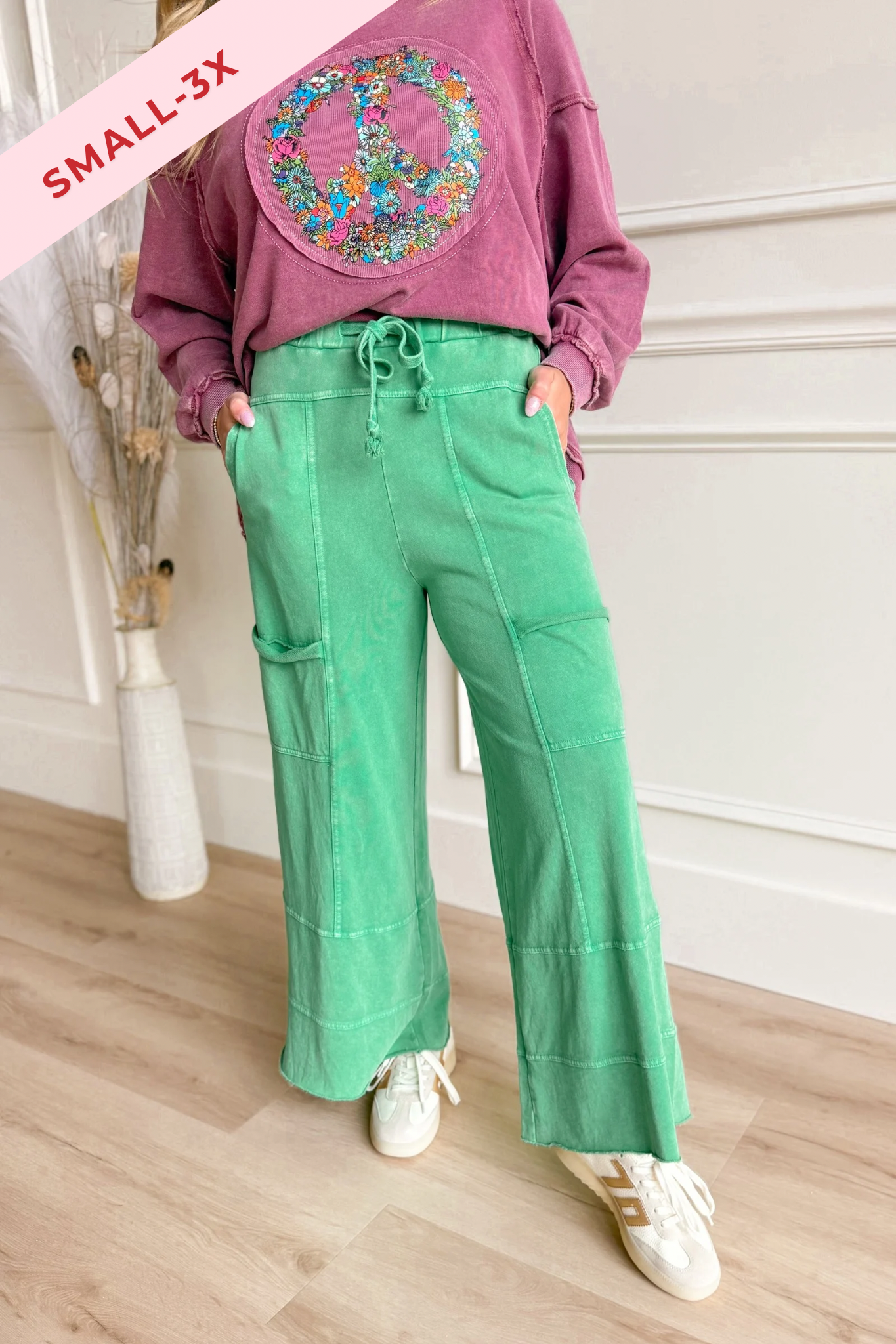 Bradley Mineral Washed Terry Knit Wide Leg Pants [S~3X] - Coremarkets