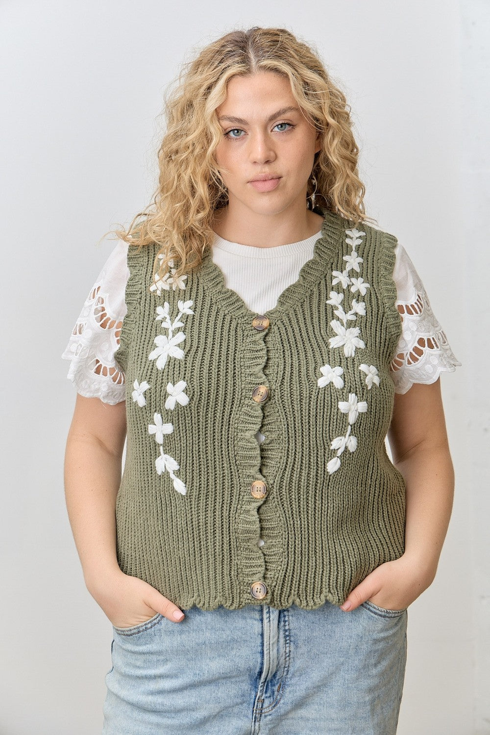 Linda Flower Knit Sweater Vest - Coremarkets