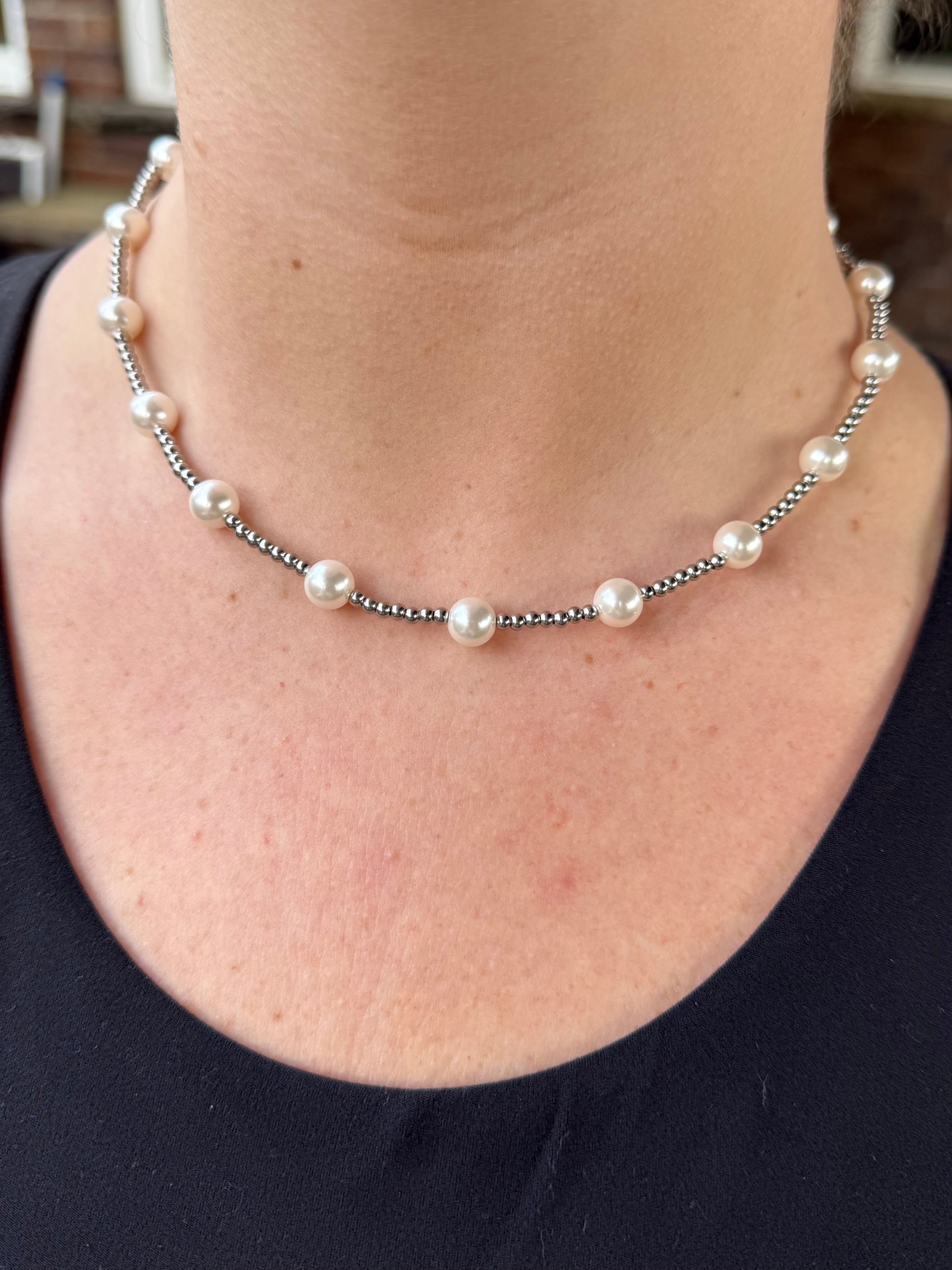 Pearl Beaded Necklace Silver - Coremarkets