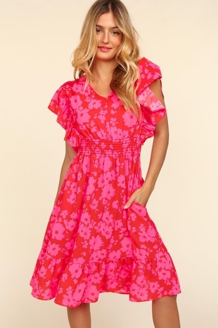 Morris V Neck Short Sleeve Floral Midi Dress - Coremarkets