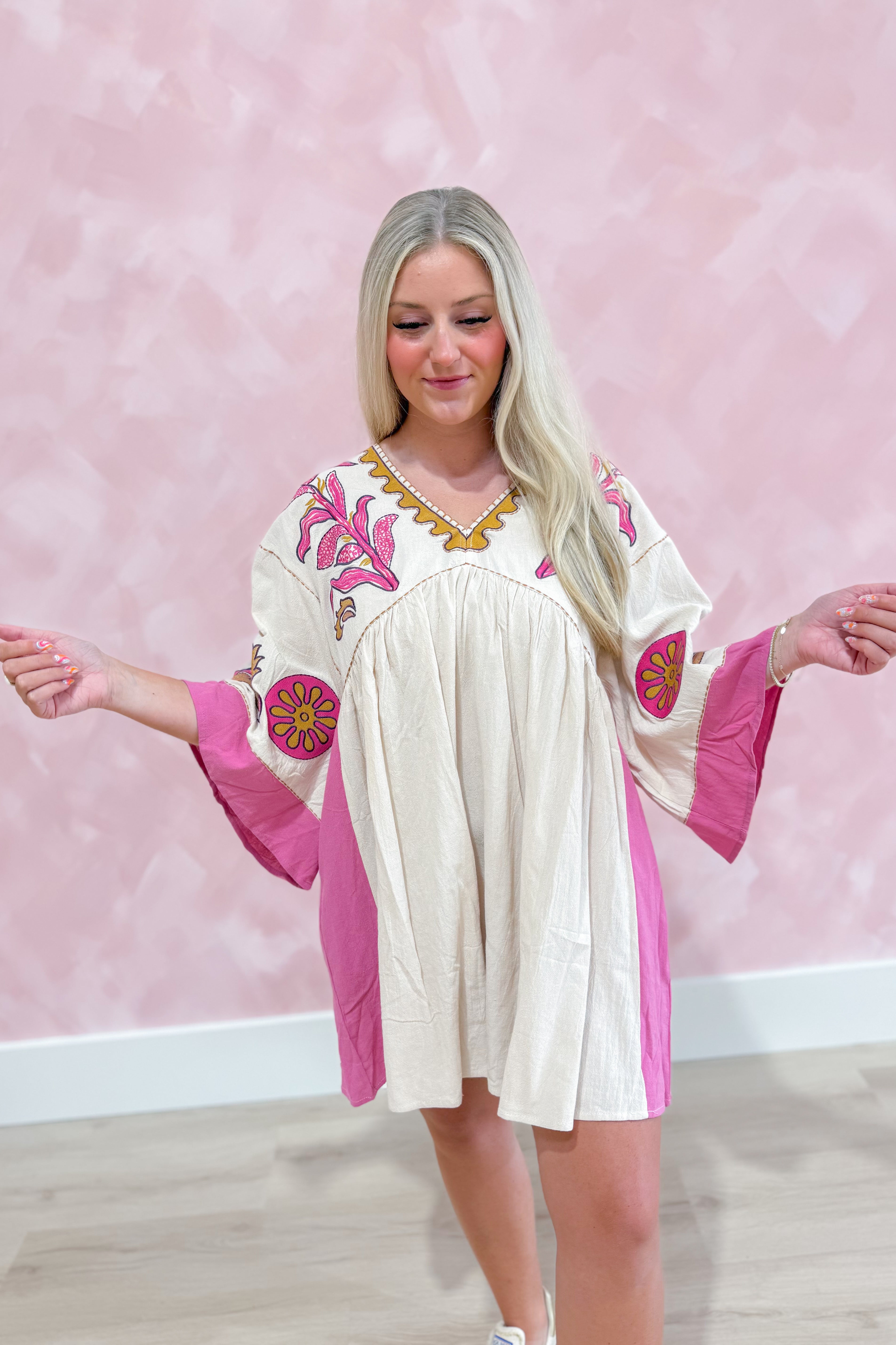 Tucker Embroidered 3/4 Sleeve Dress - Coremarkets