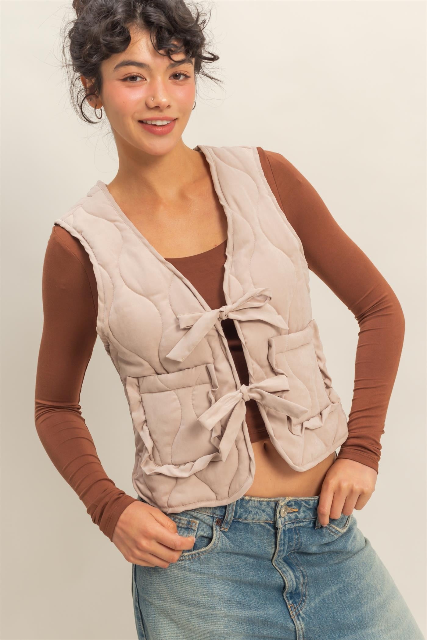 Susan Quilted Tie Front Vest - Coremarkets