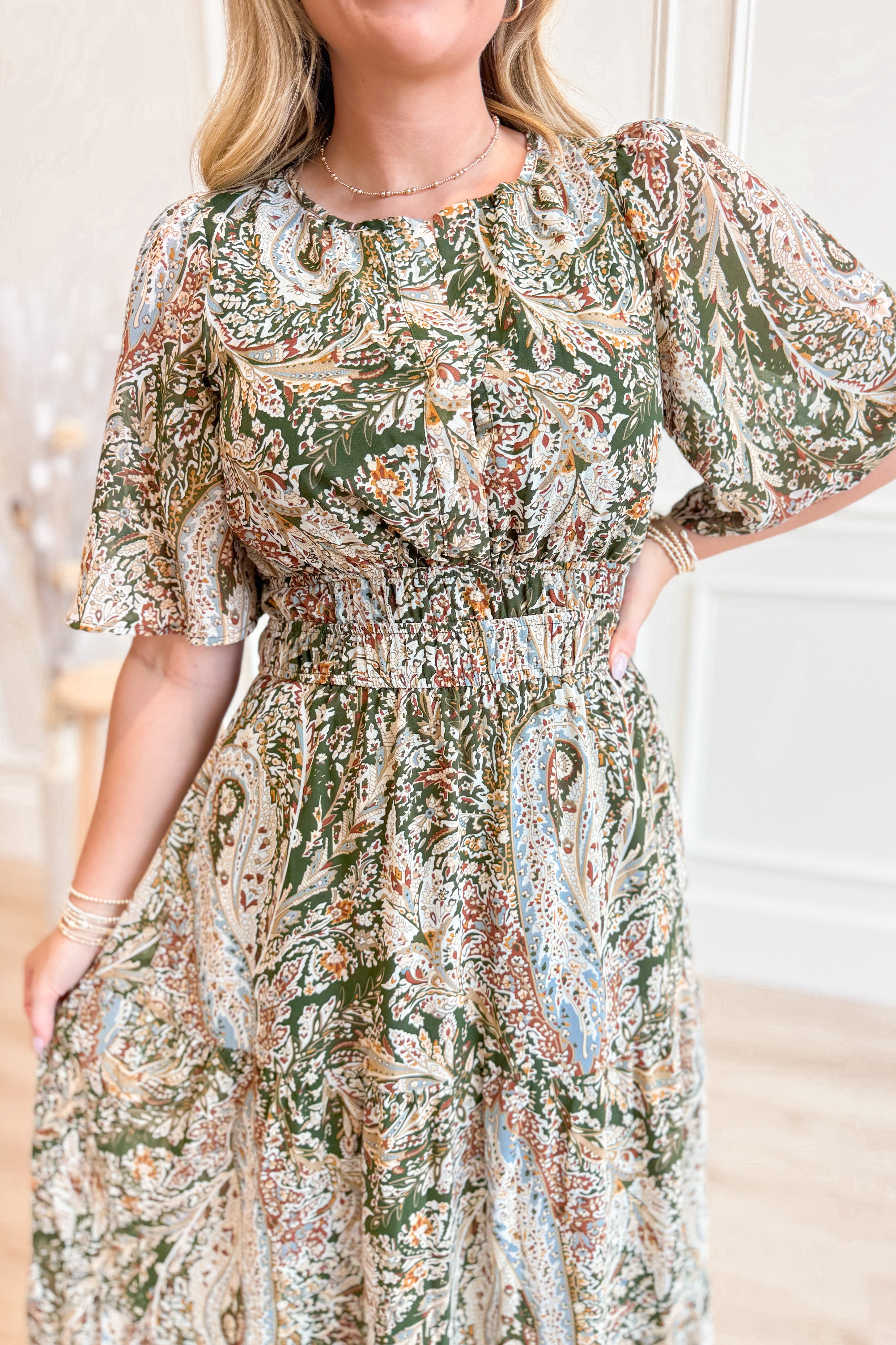 Lydia Paisley Printed Midi Dress - Coremarkets