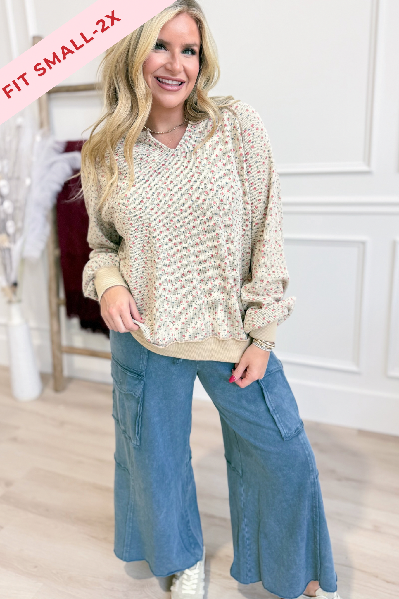 Addy Textured Floral Raglan Sleeve Top - Coremarkets