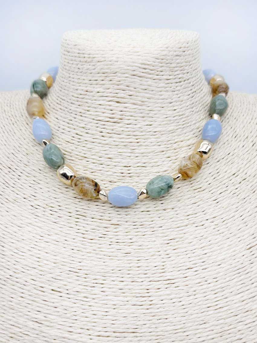 Light Blue and Brown Natural Stone Necklace - Coremarkets