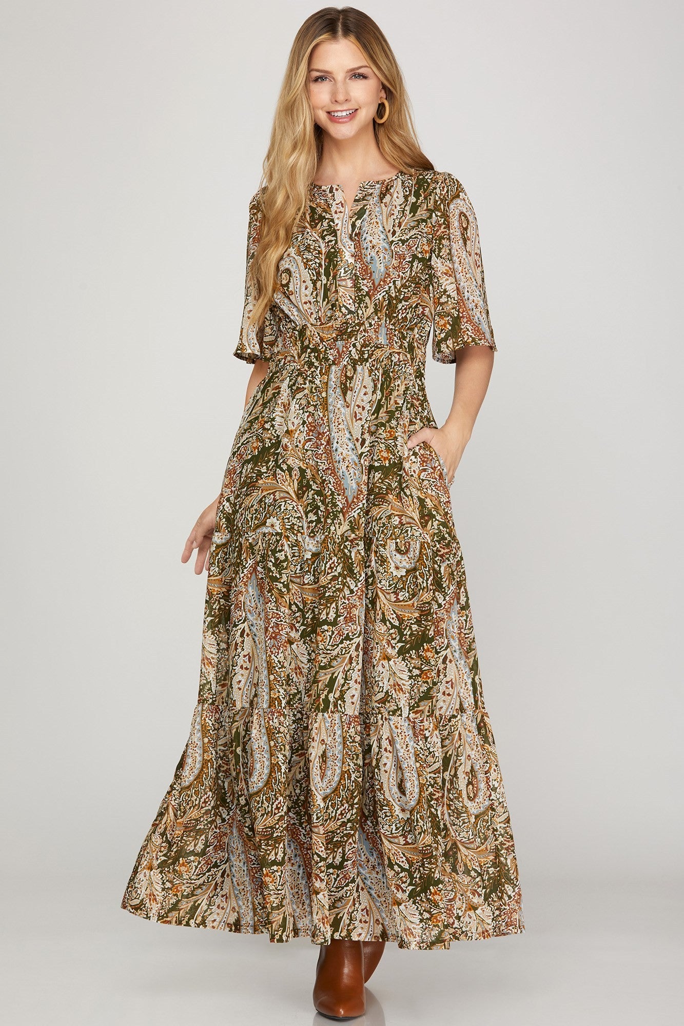 Lydia Paisley Printed Midi Dress - Coremarkets