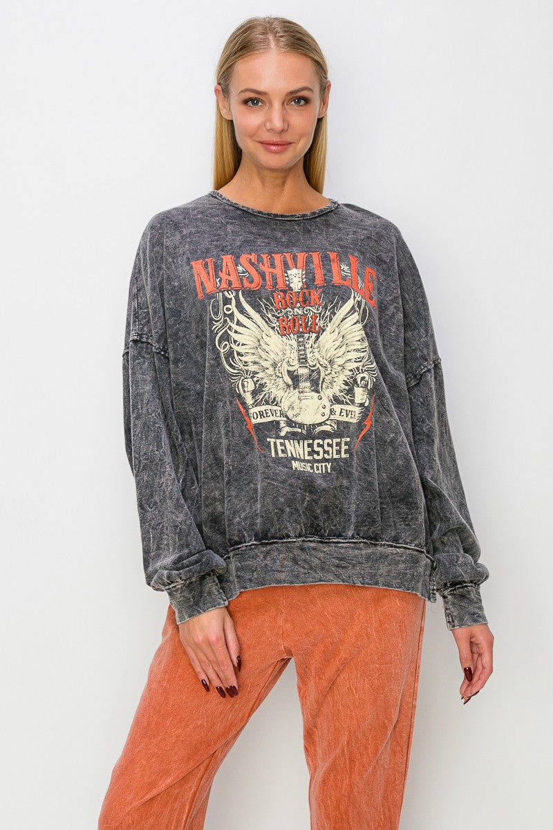 Savvy Mineral Washed Nashville Graphic Long Sleeve - Coremarkets