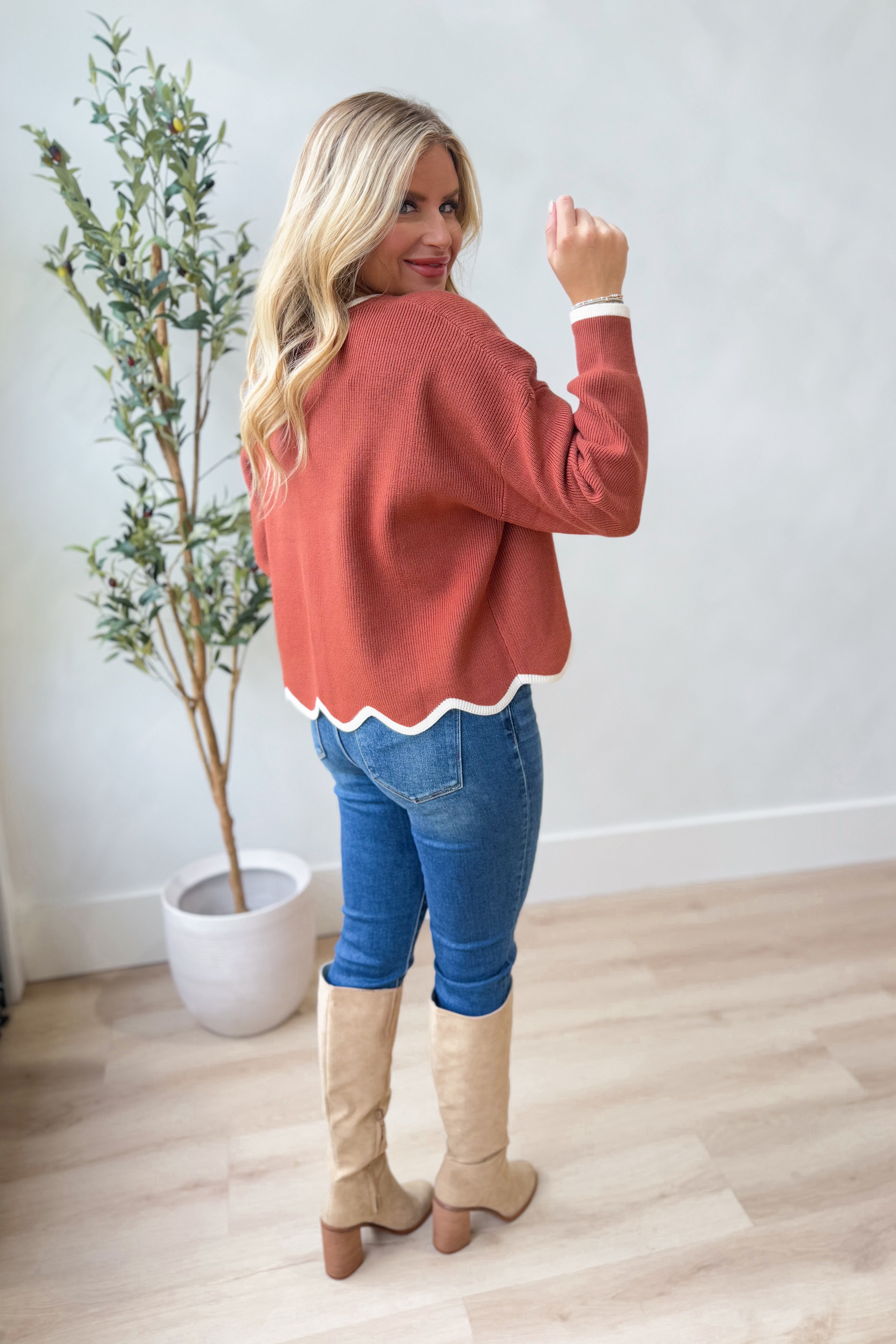 Gracie Long Sleeve Scallop Hem Sweater - Coremarkets