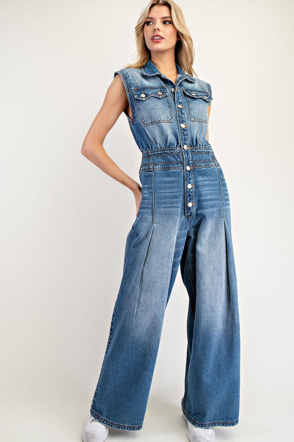 Grace Casual Button Down Denim Jumpsuit - Coremarkets