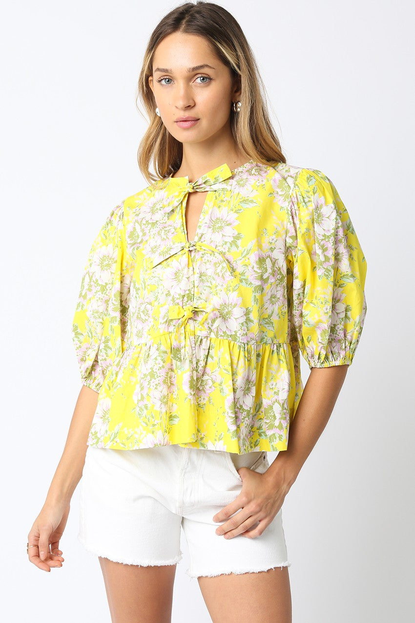 Olivia Floral Front Tie Detailed Top - Coremarkets