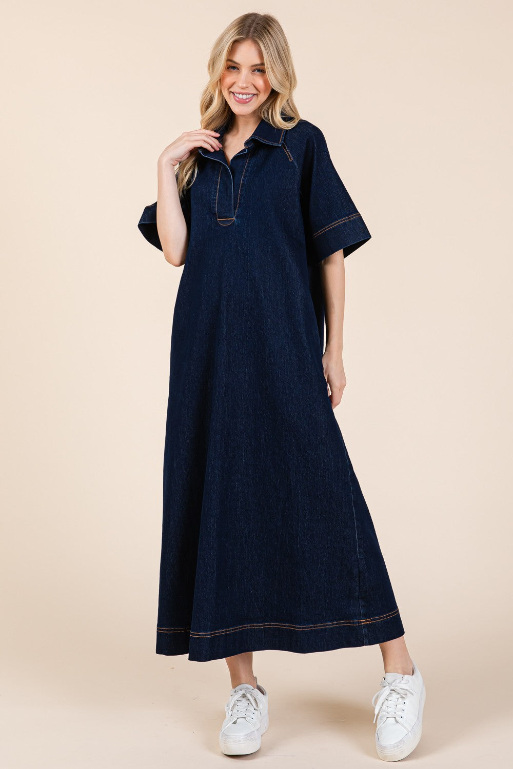 Kiana Denim Raglan Sleeve Midi Dress - Coremarkets