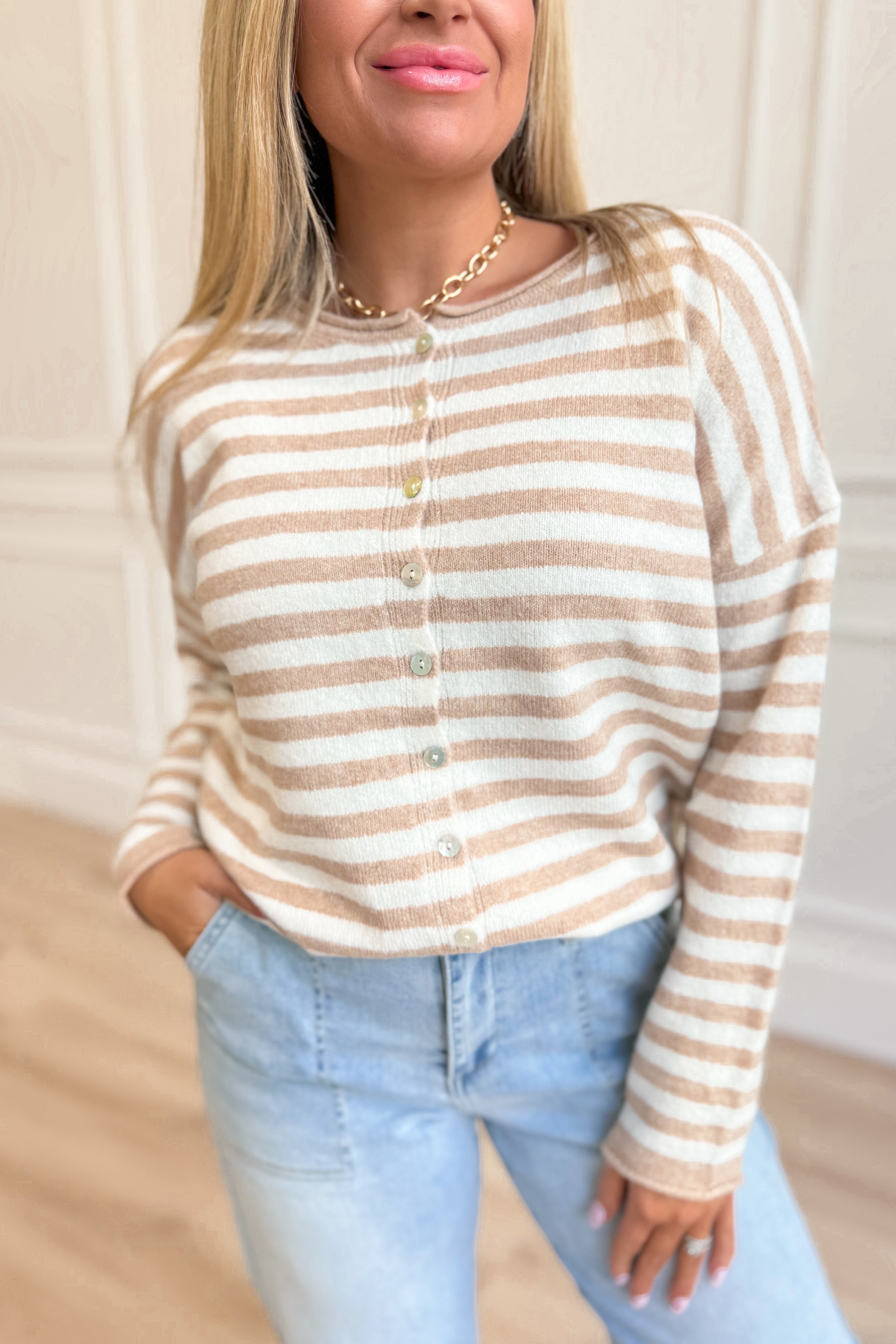 Cori Striped Long Sleeve Cardigan - Coremarkets