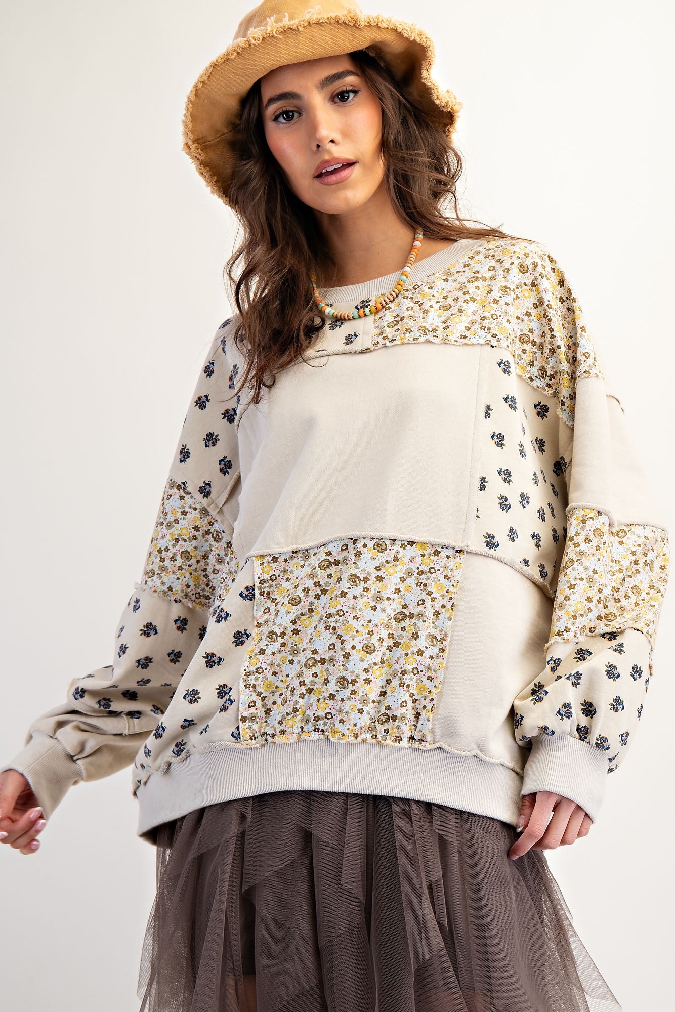 Faith Mixed Pattern Exposed Seam Pullover - Coremarkets