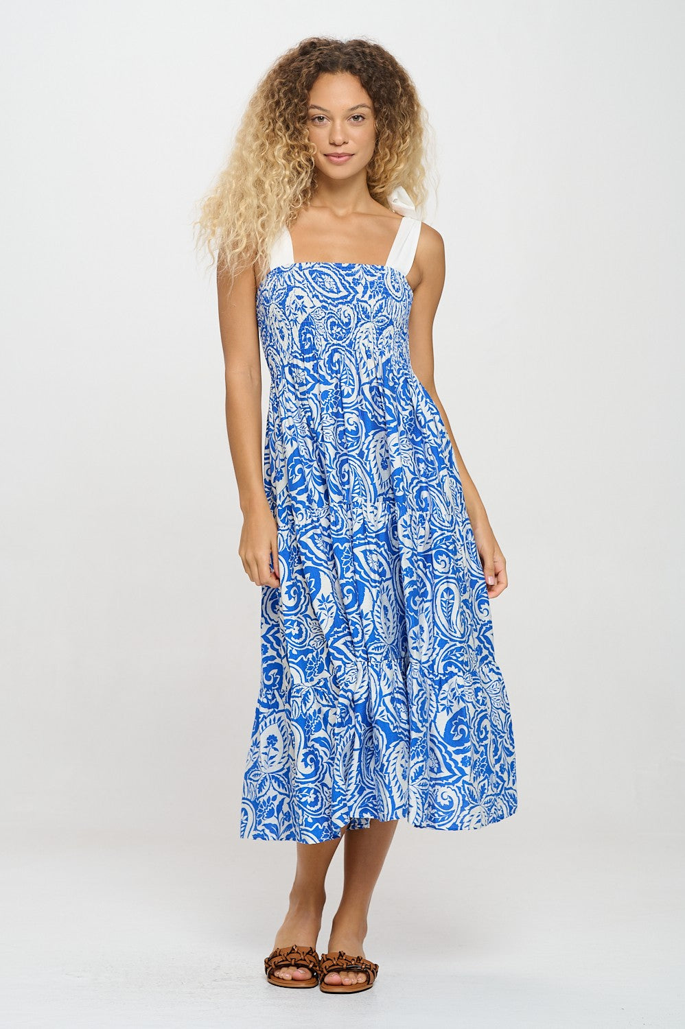 Athena Paisley Print Smocked Midi Dress - Coremarkets