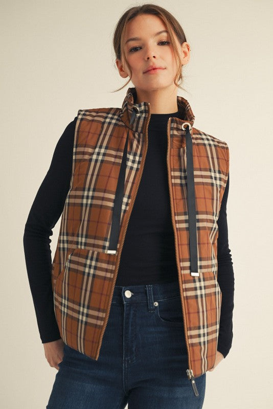 Holly Plaid Front Zip Up Vest - Coremarkets