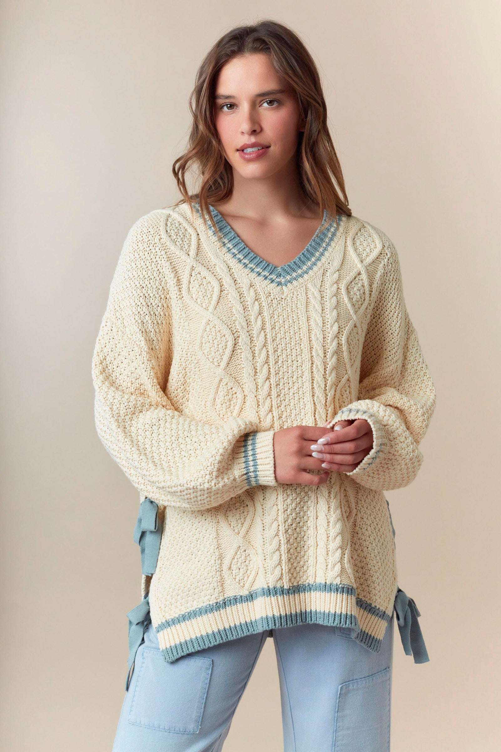 Carol Cable Knit Tied Side Sweater - Coremarkets