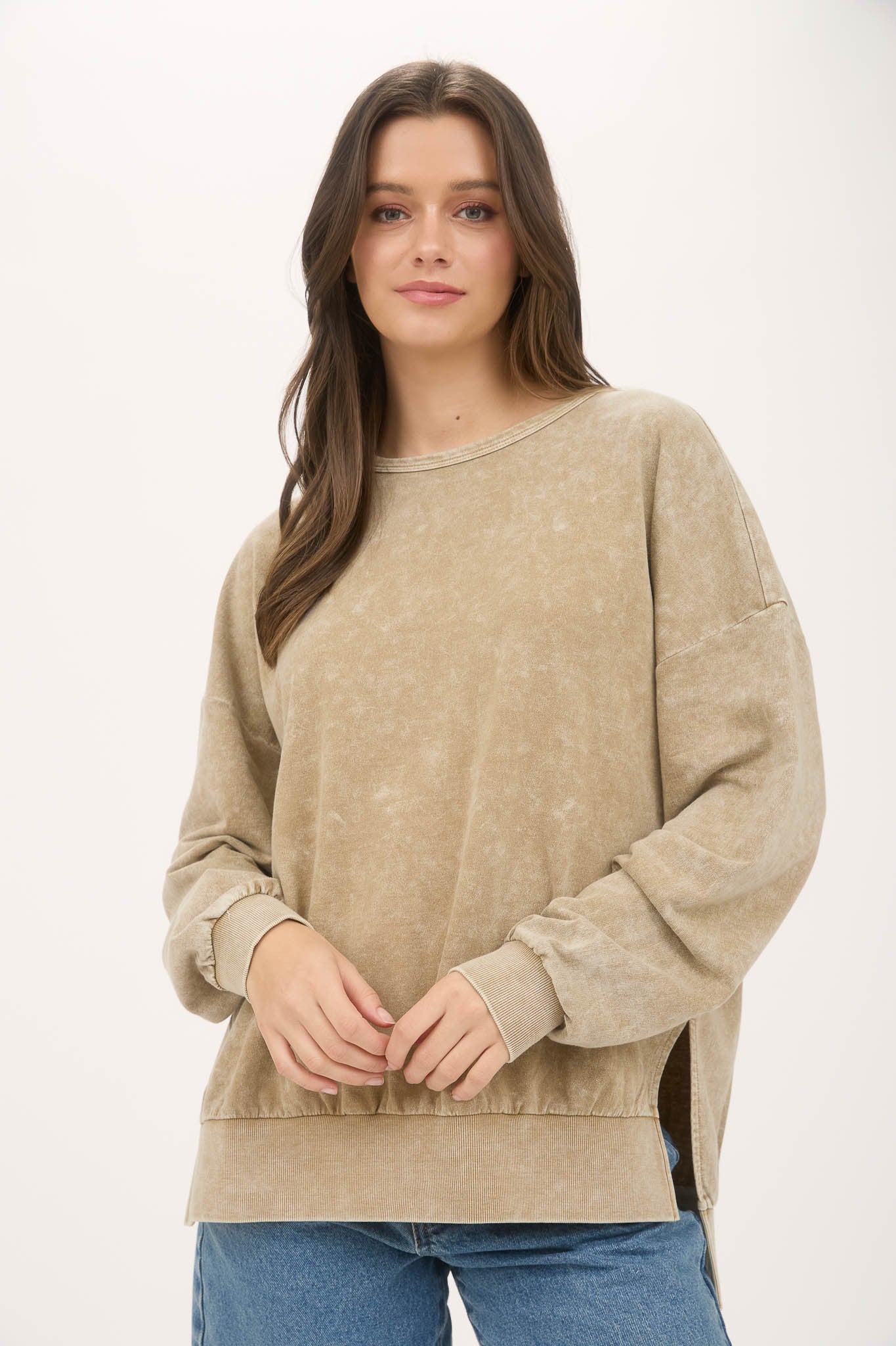 Millie Drop Shoulder Mineral Wash Pullover - Coremarkets