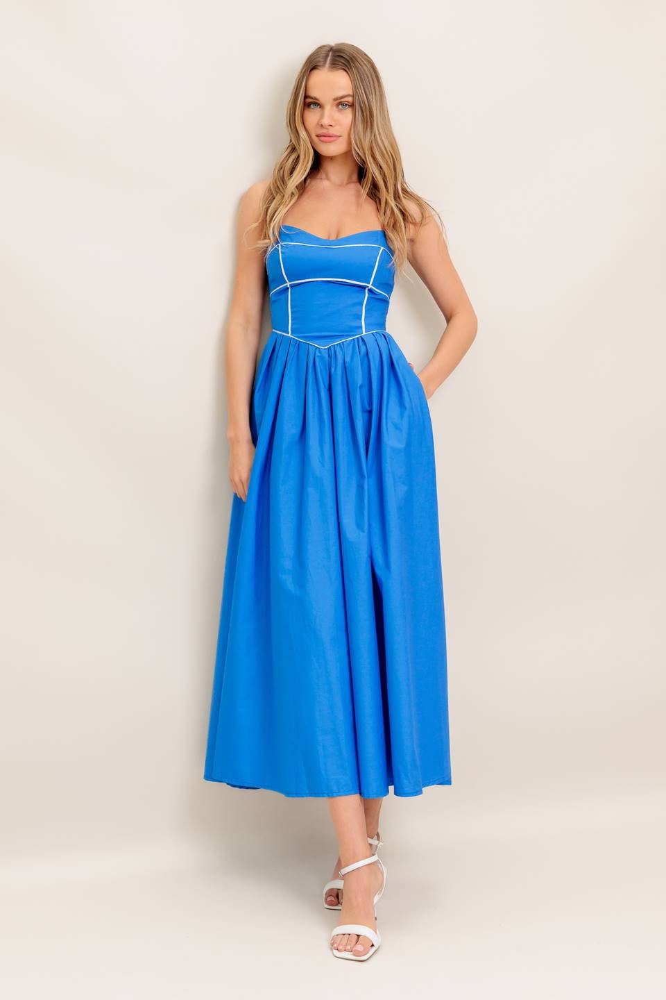 Becca Sweetheart Solid Trim Midi Dress - Coremarkets