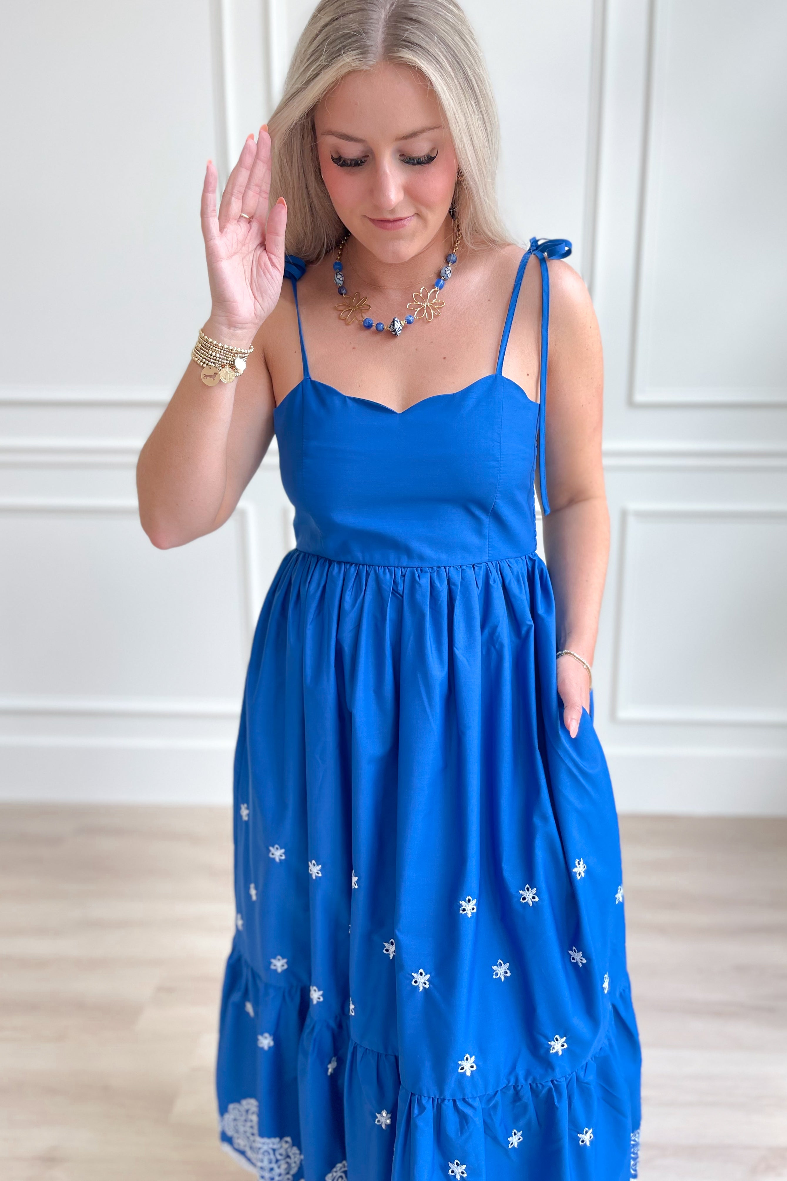 Alaina Embroidered Hem Midi Dress - Coremarkets