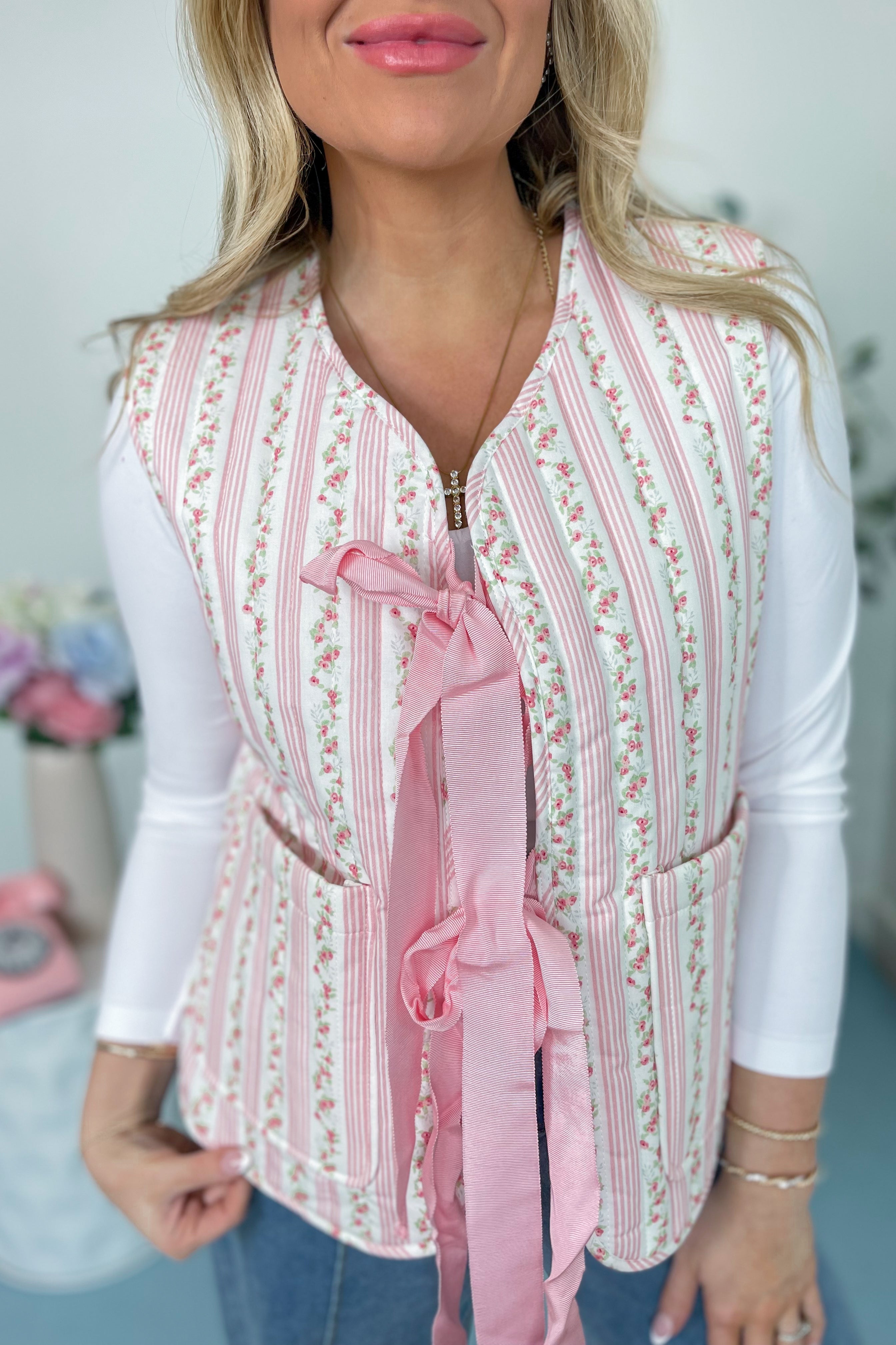 Evelynn Floral Tie Front Vest - Coremarkets