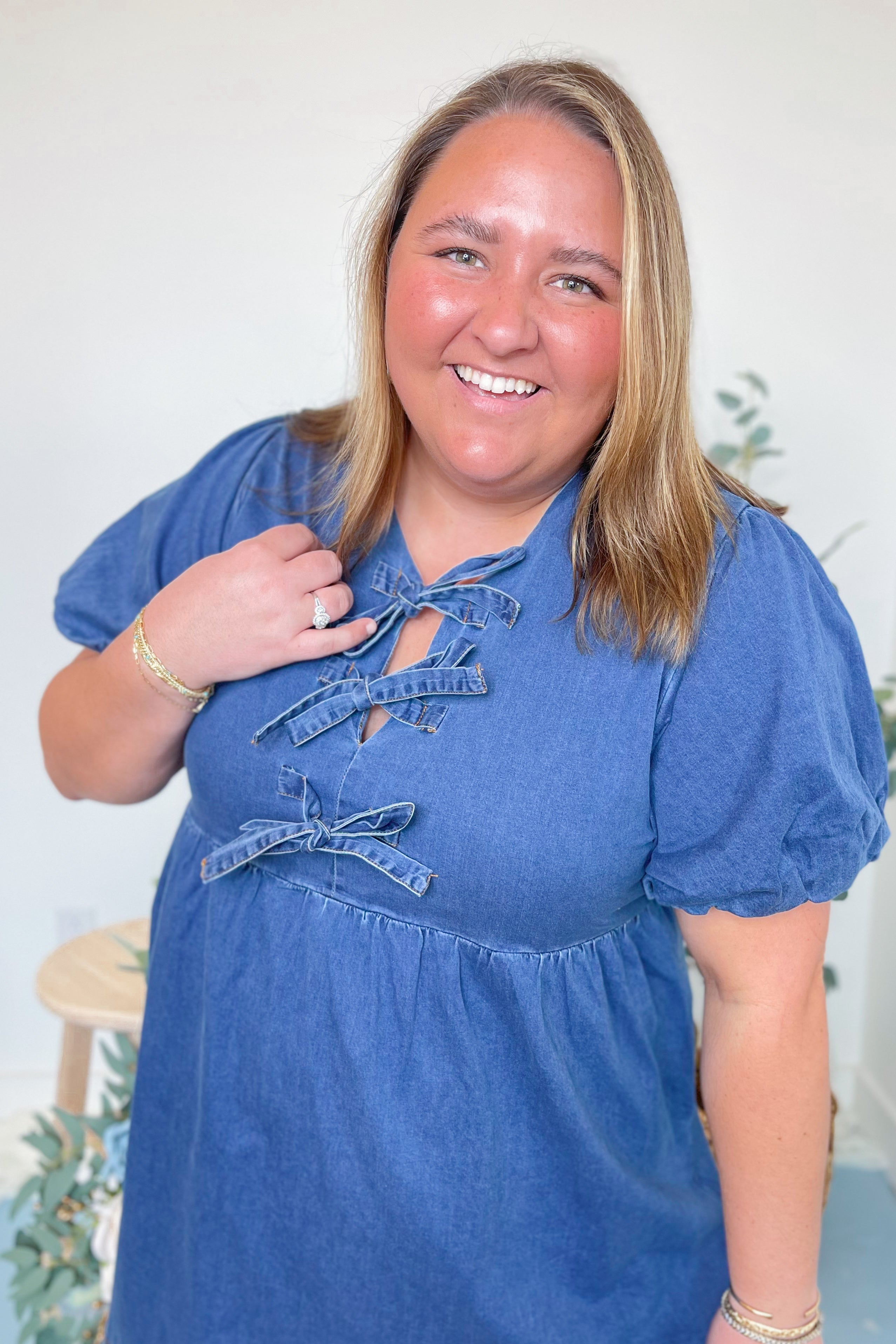 Heather Balloon Sleeve Peplum Denim Dress - Coremarkets