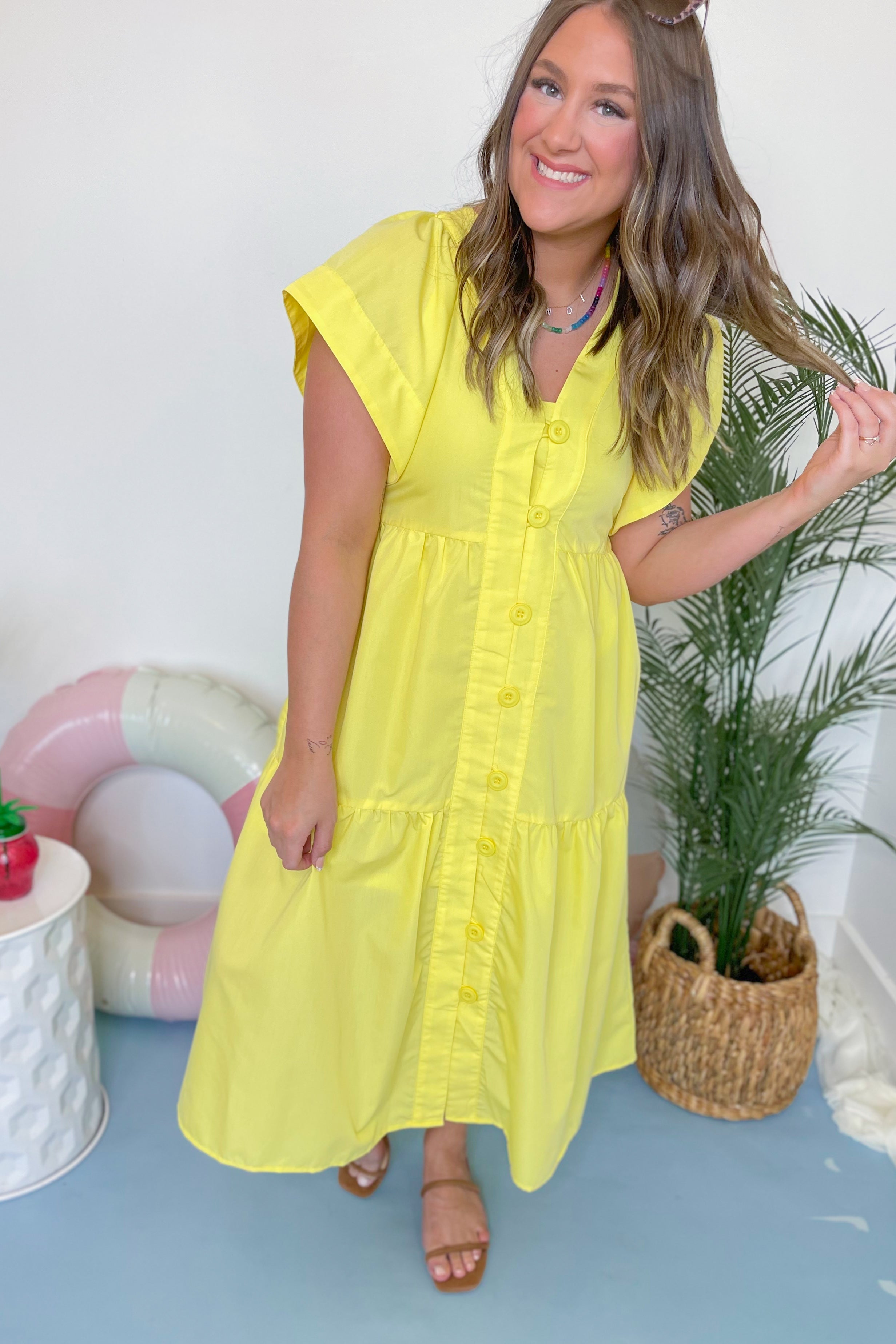 Sunny Flutter Sleeve Midi Dress - Coremarkets
