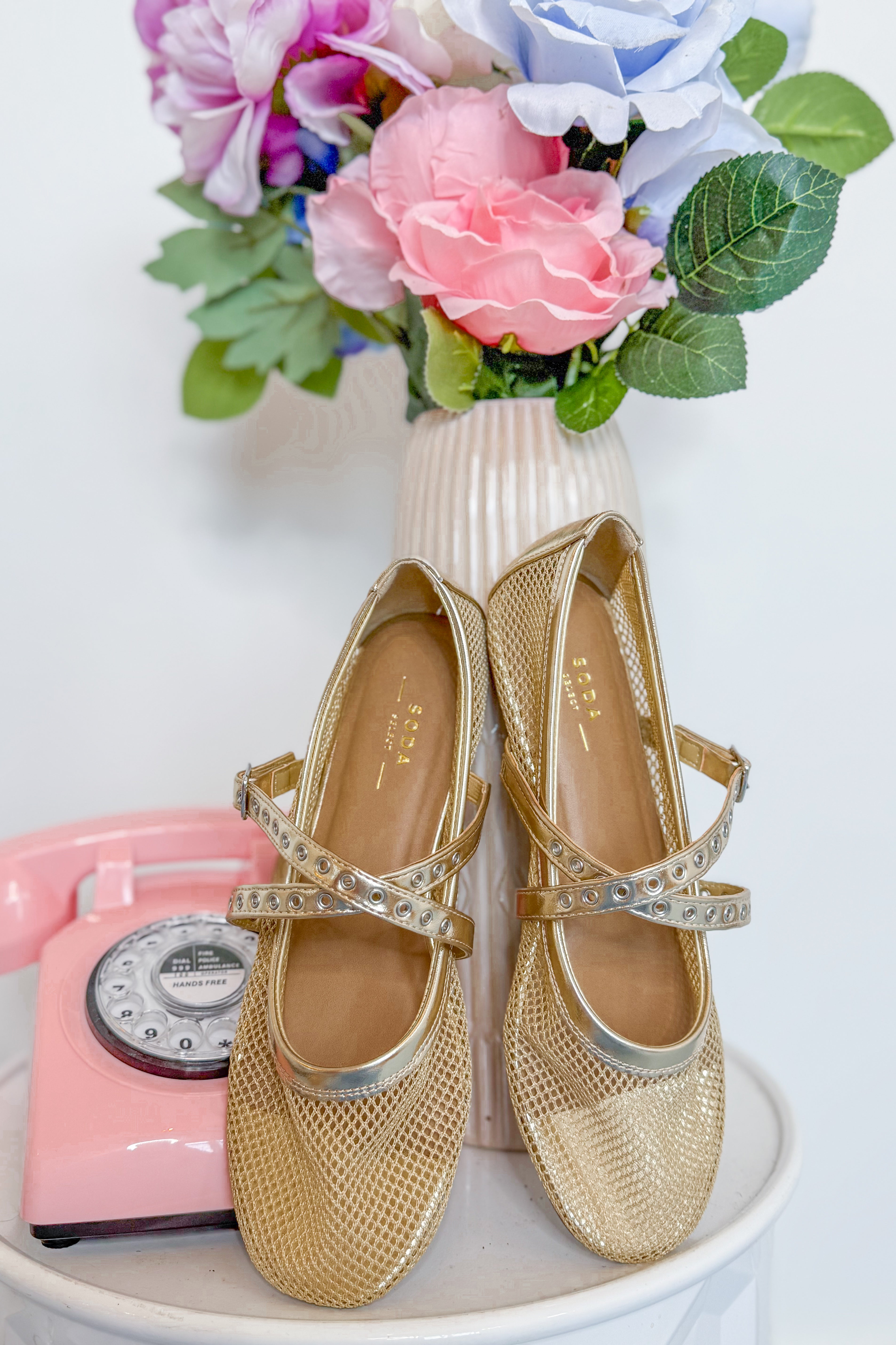 Soda Pepper Gold Mesh Ballerina Flat - Coremarkets