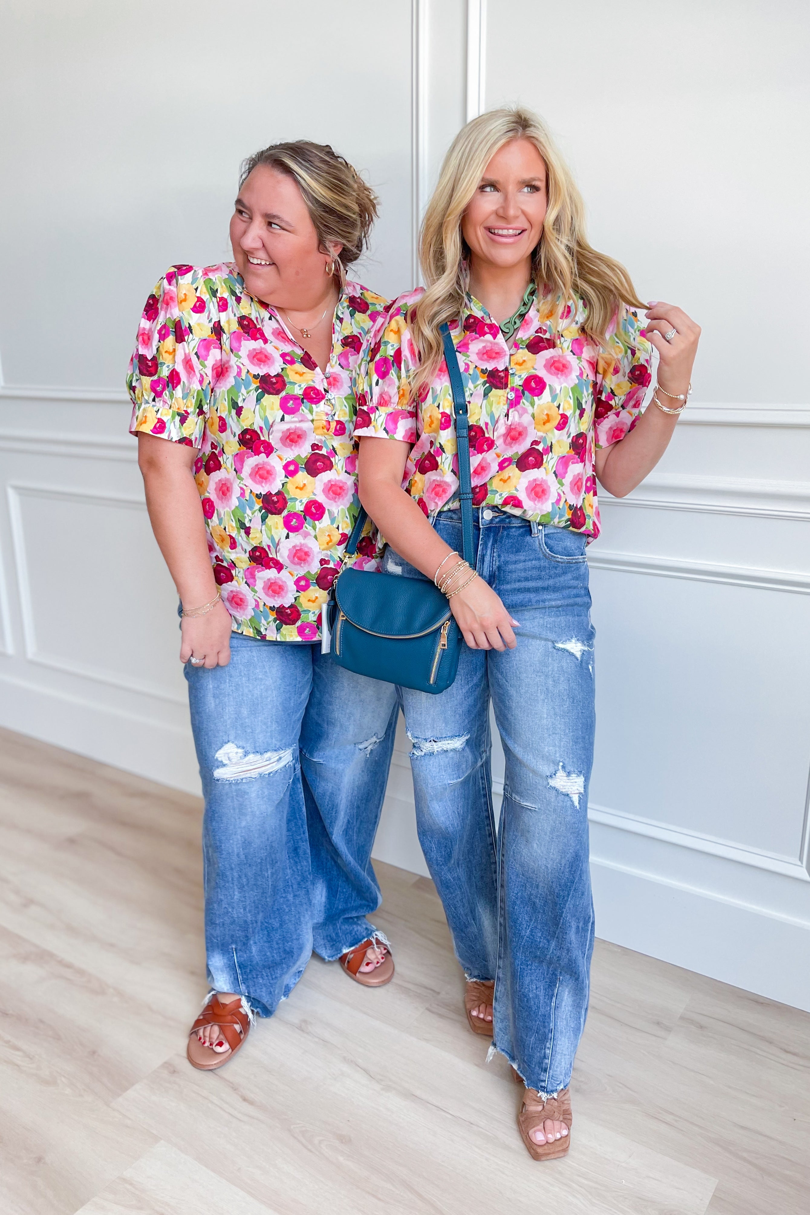 Kenzie Floral Print Split Neck Top - Coremarkets