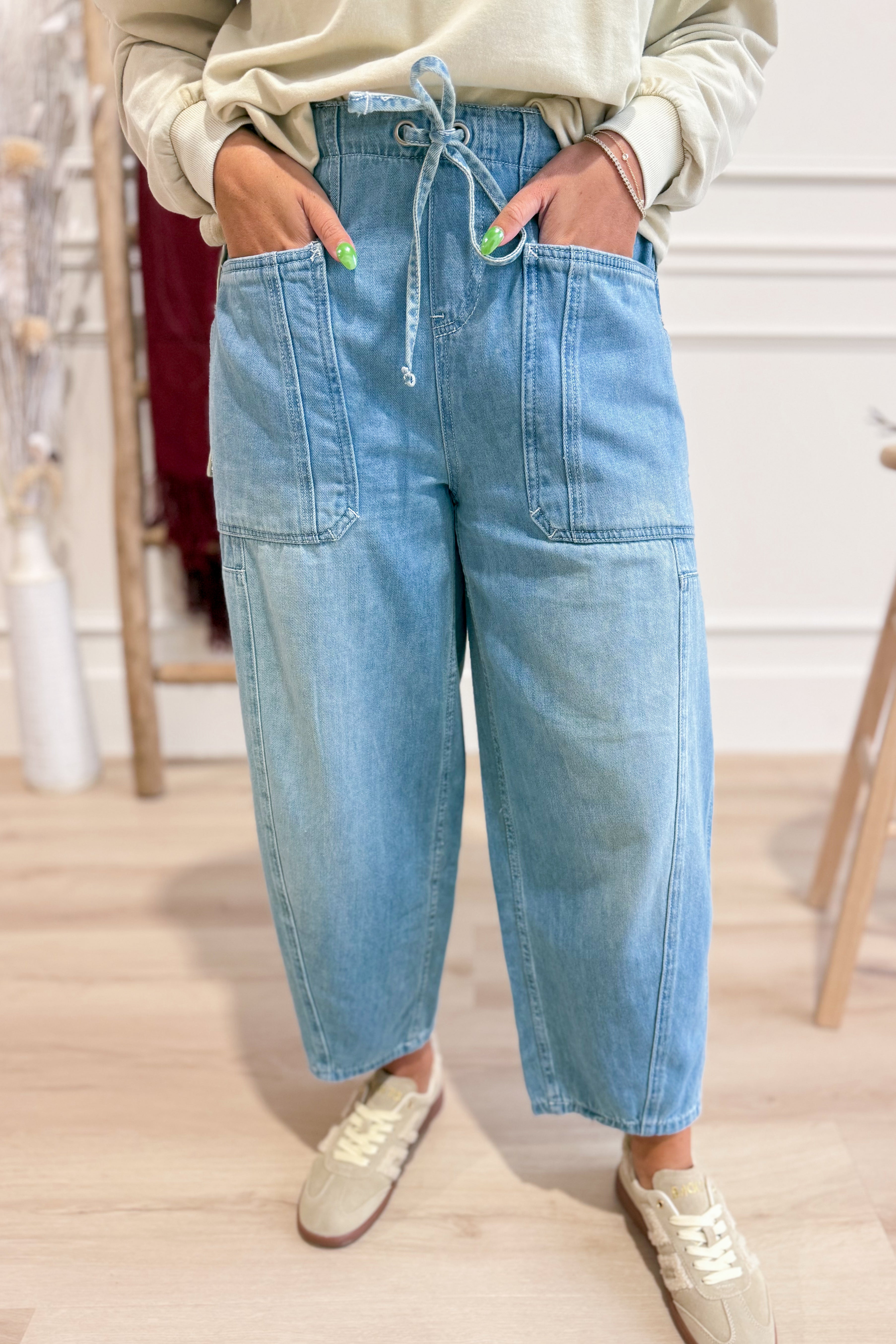 Corrine Denim Washed Barrel Pant - Coremarkets