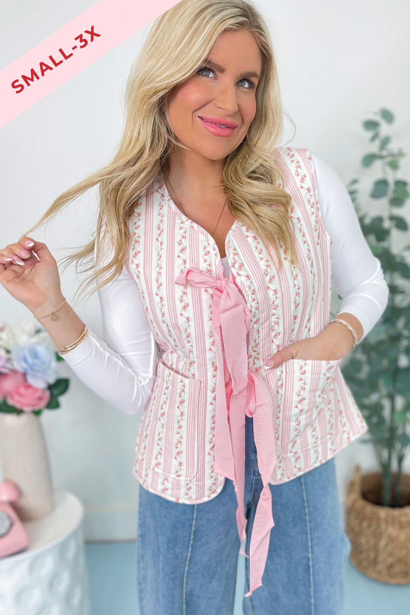 Evelynn Floral Tie Front Vest - Coremarkets