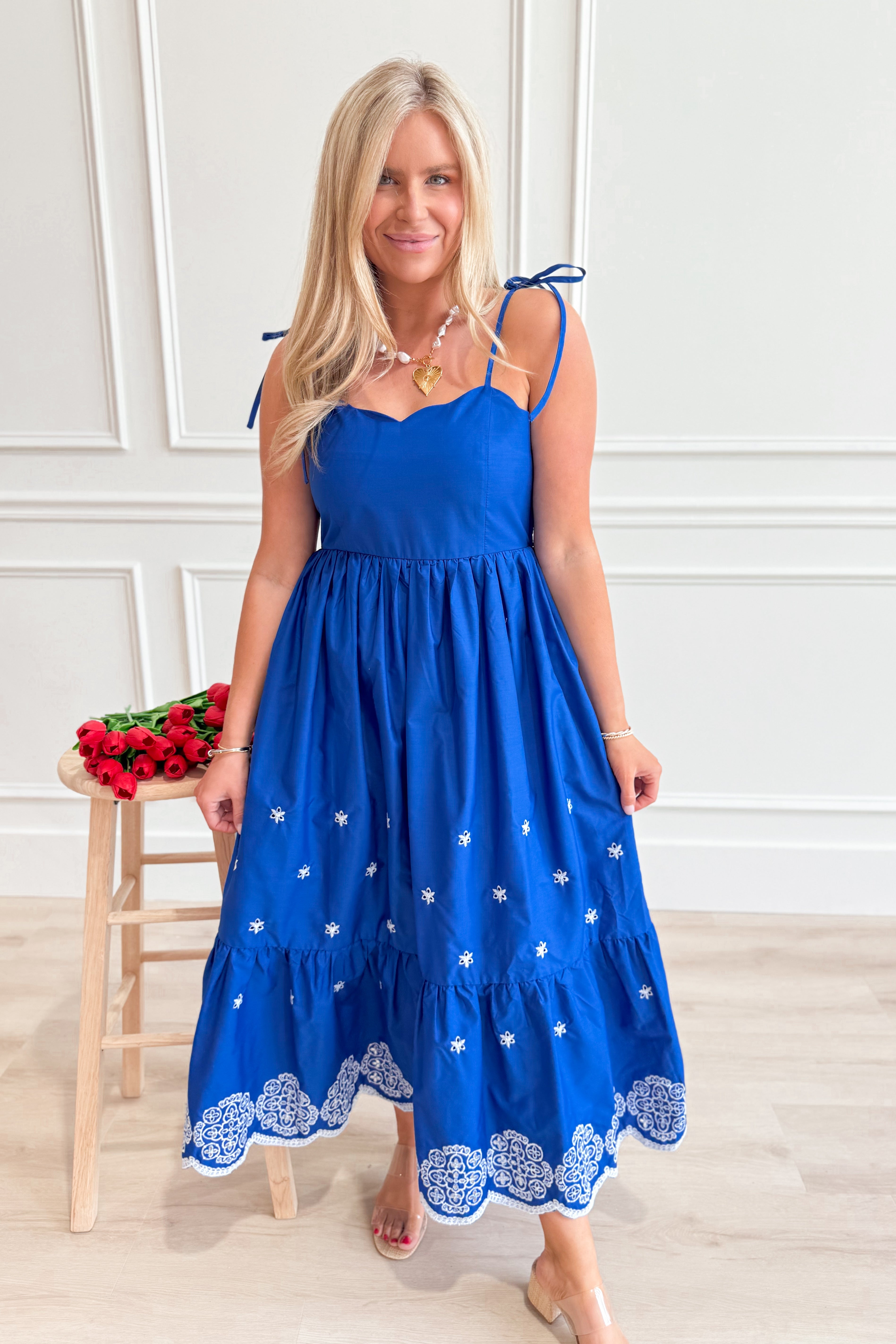 Alaina Embroidered Hem Midi Dress - Coremarkets