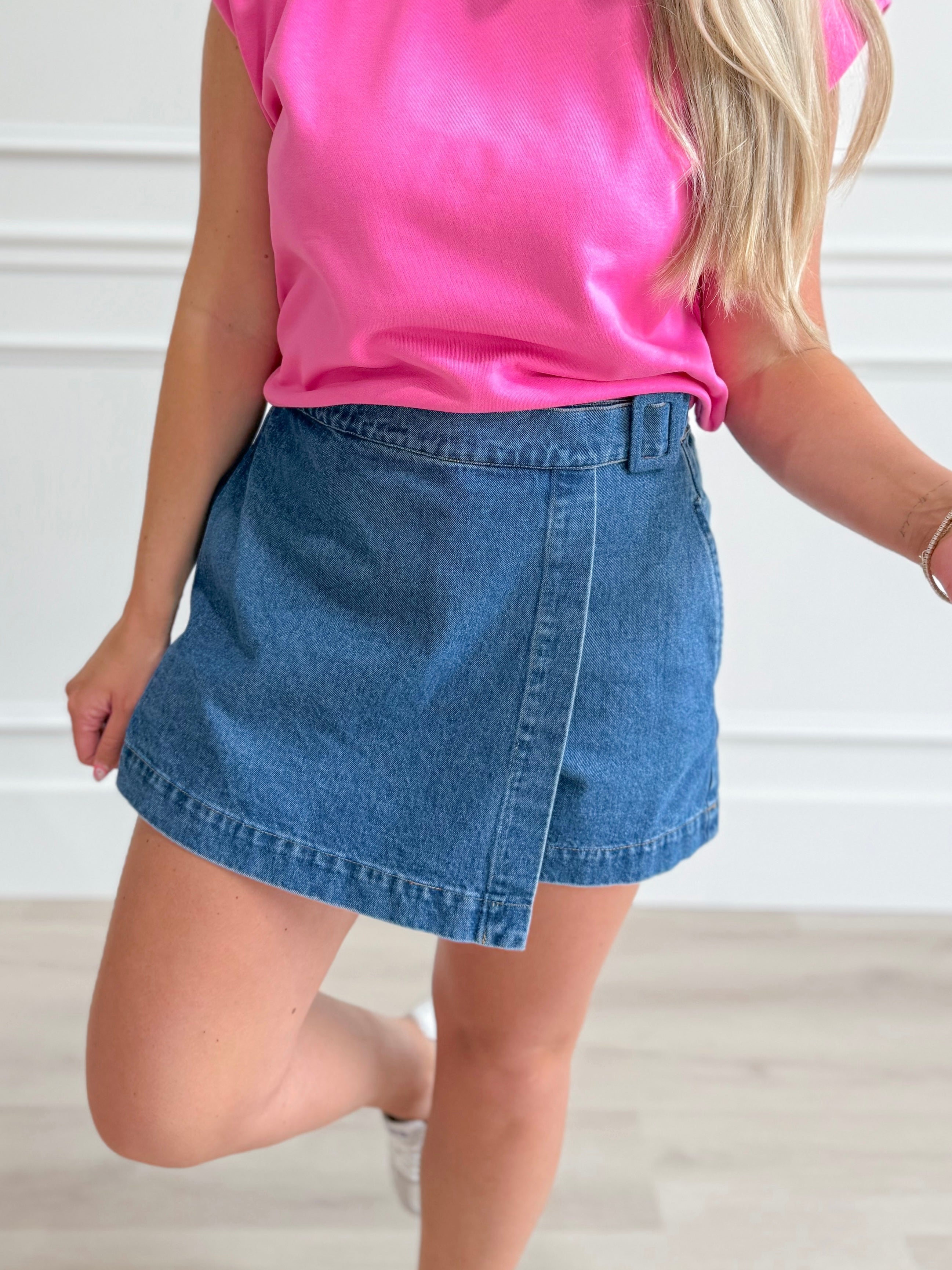 Nikki Buckle Strap Denim Skort - Coremarkets