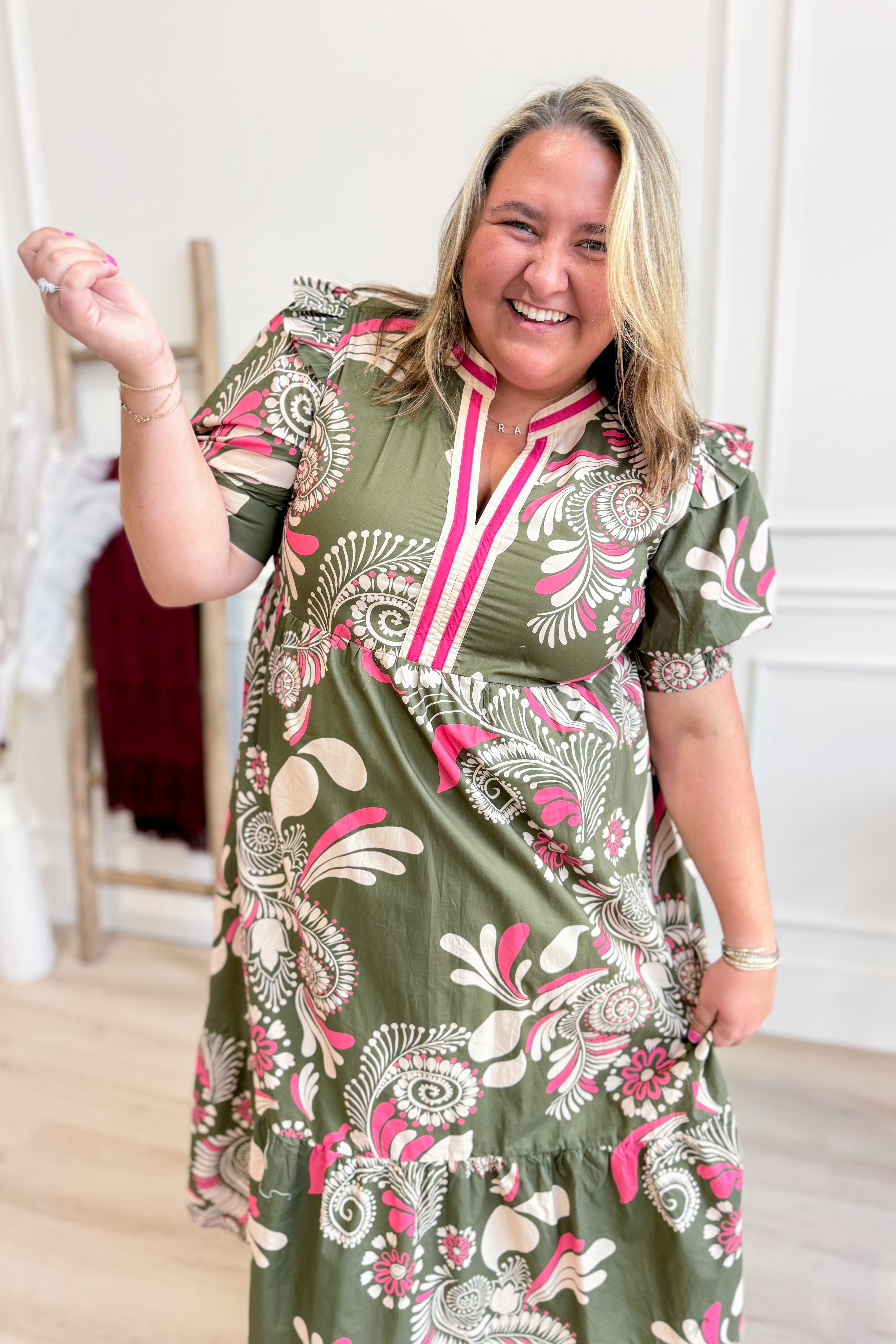 Courtney Paisley Pattern Midi Dress - Coremarkets