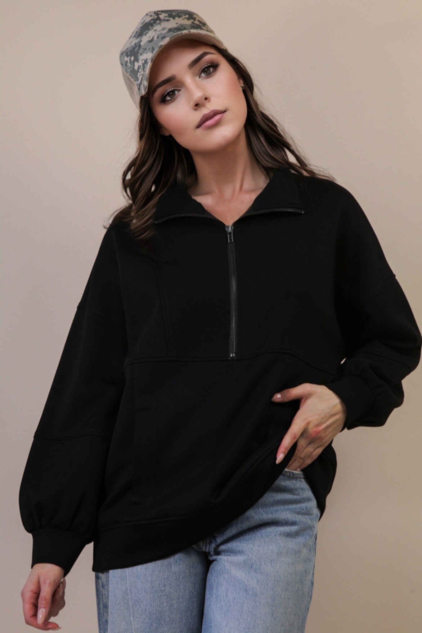Carly Quarter Zip Mock Neck Sweatshirt - Coremarkets