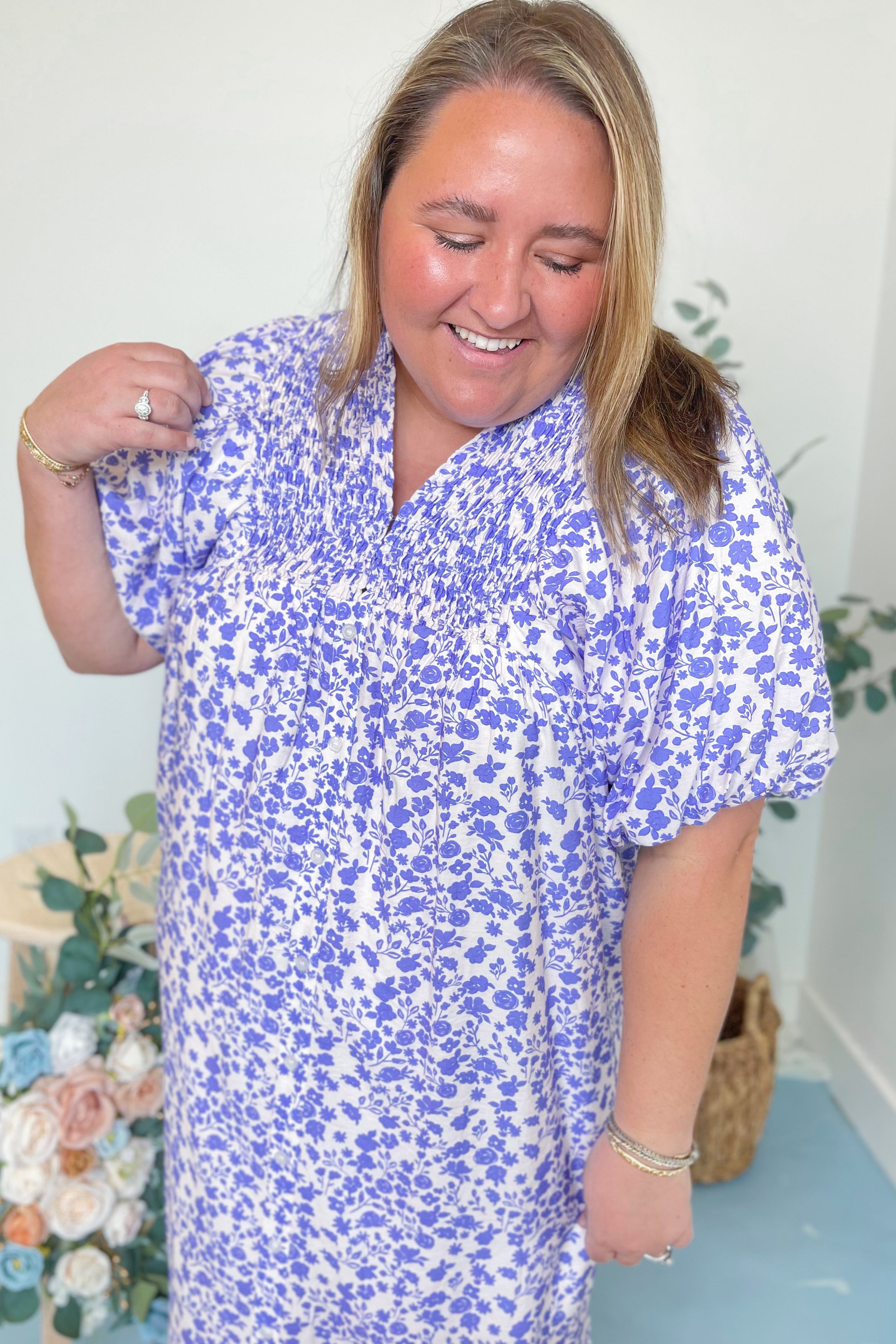 Emerett Ditsy Floral Bubble Sleeve Maxi Dress - Coremarkets