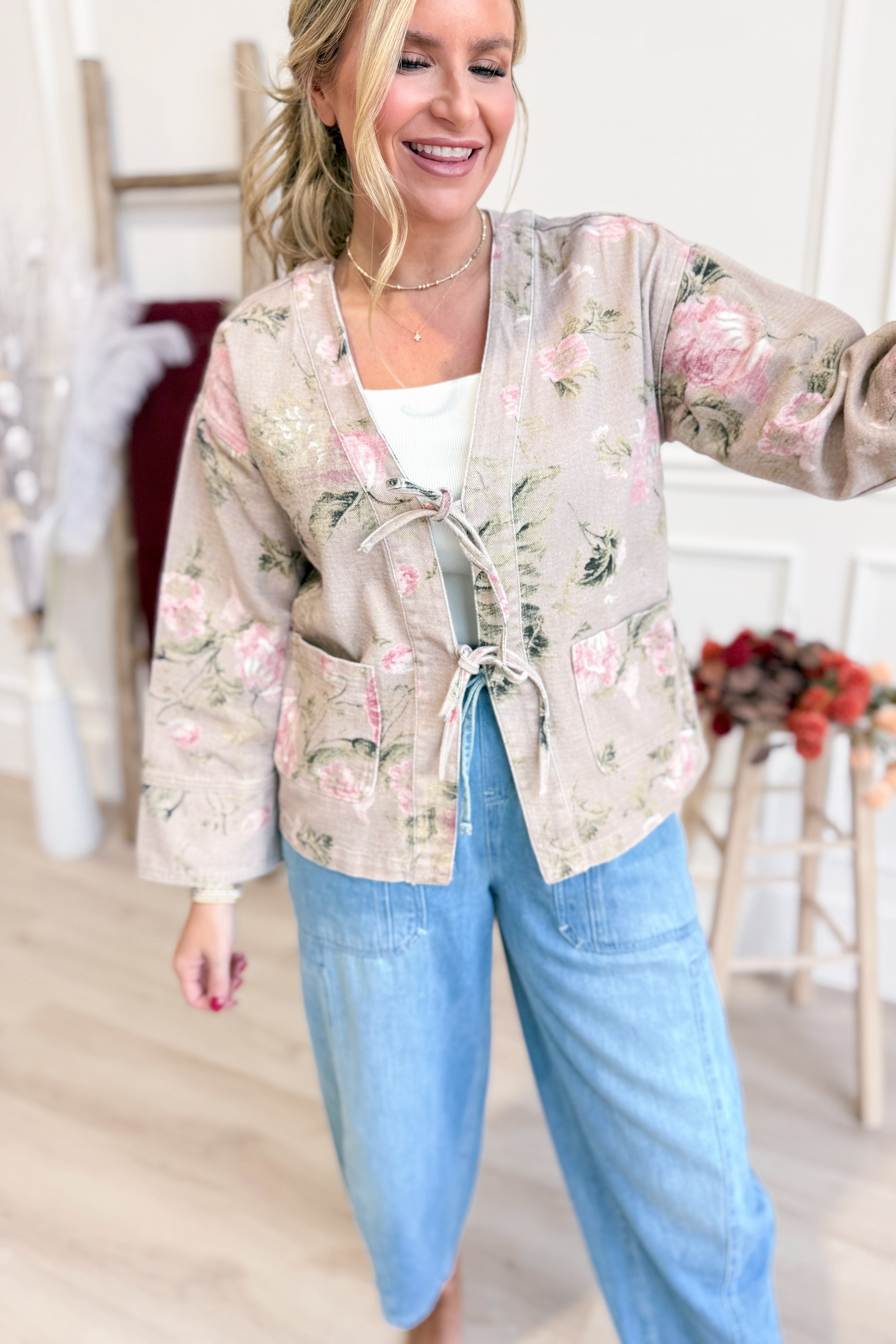 Courtney Floral Tie Front Jacket - Coremarkets