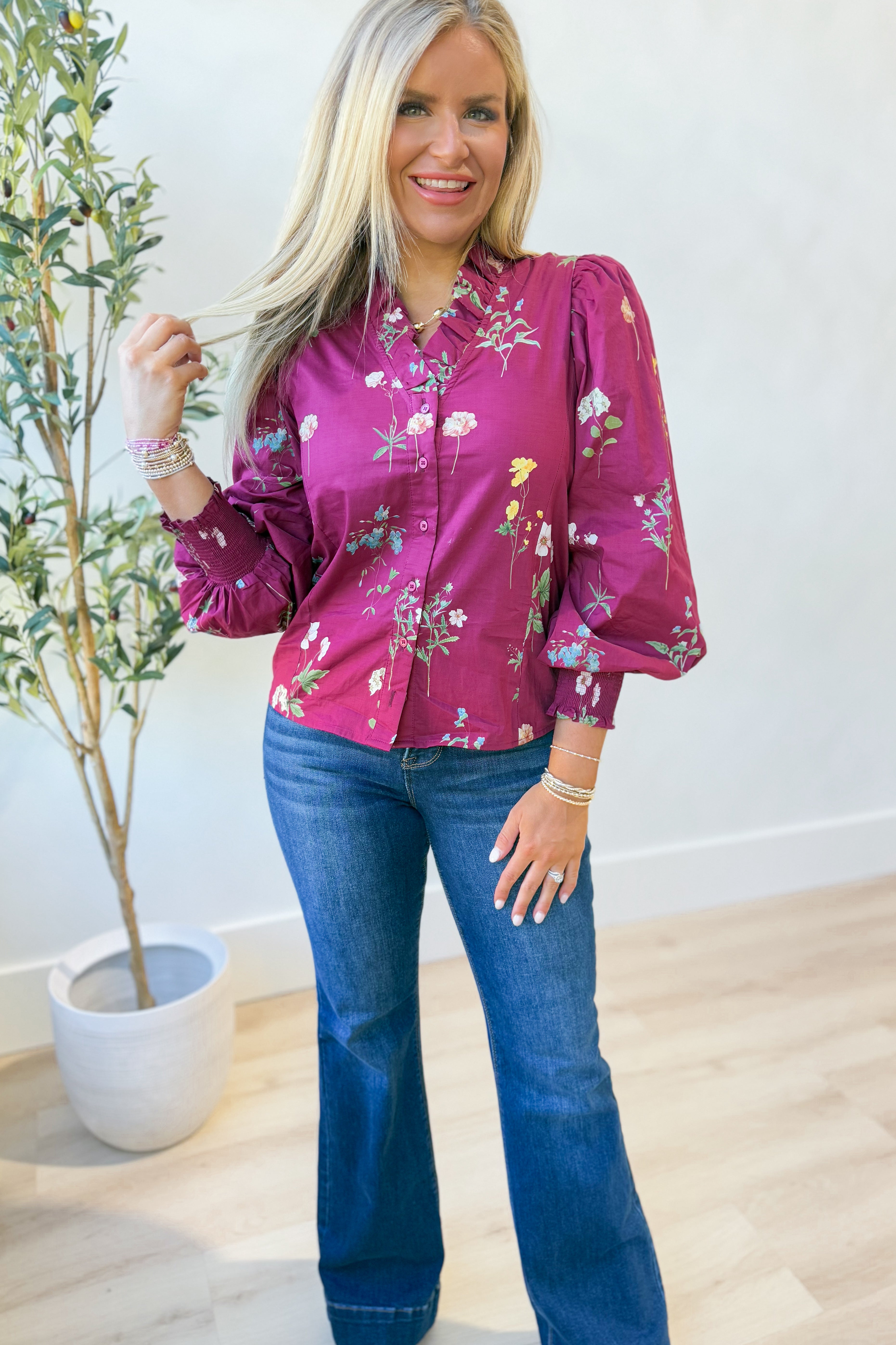 Tracey Floral Ruffle Accent Blouse - Coremarkets