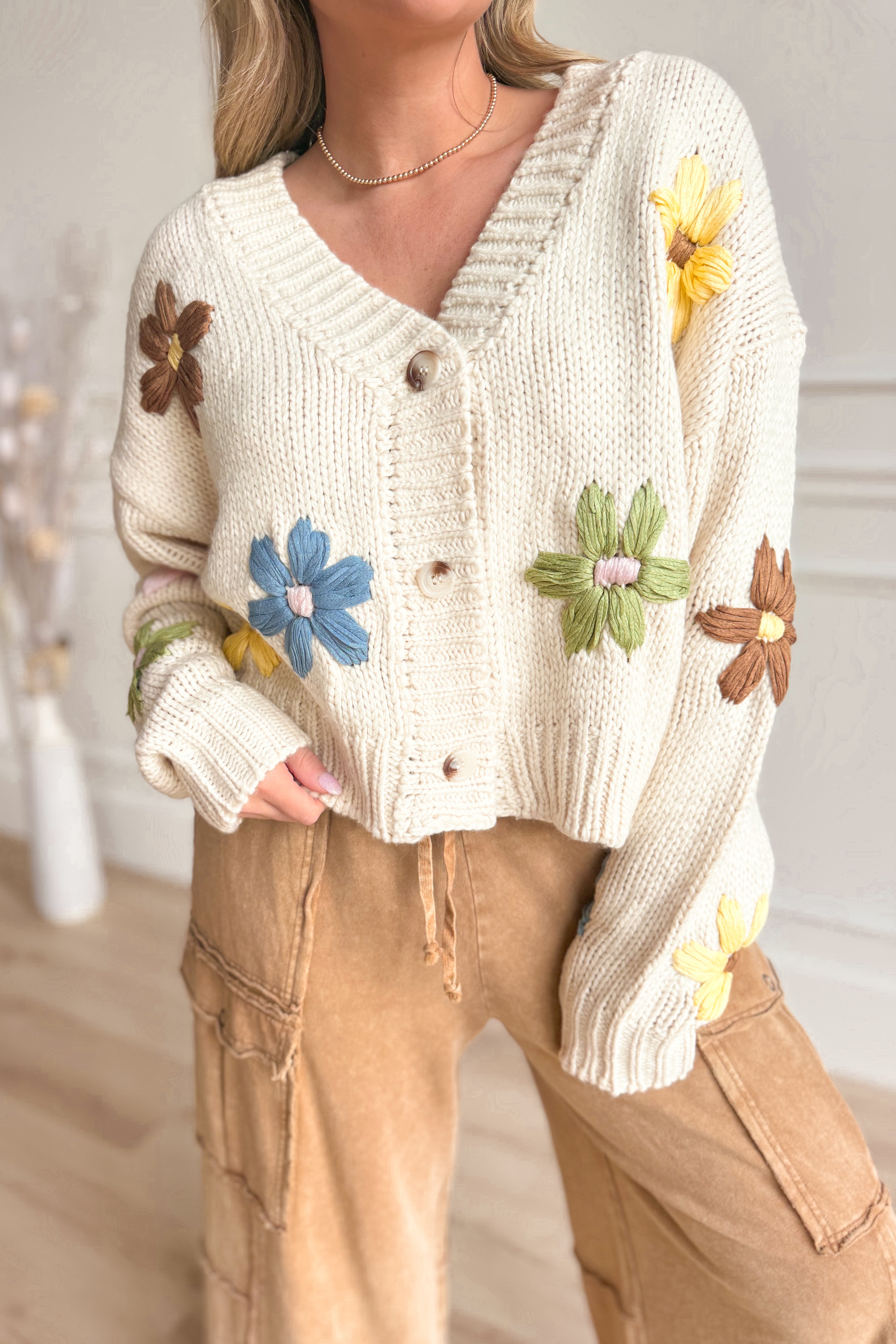 Holly Embroidered Floral Knitted Cardigan - Coremarkets