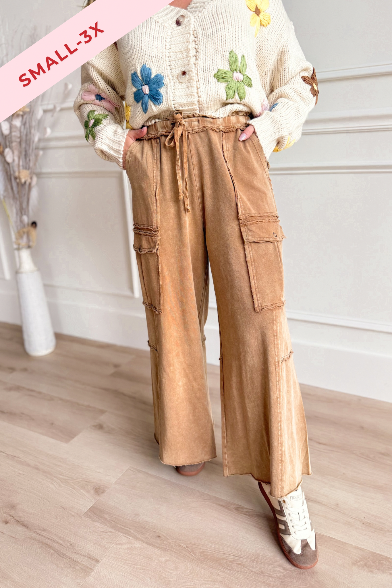 Mateo Mineral Washed Wide Leg Cargo Pants [S-3X] - Coremarkets