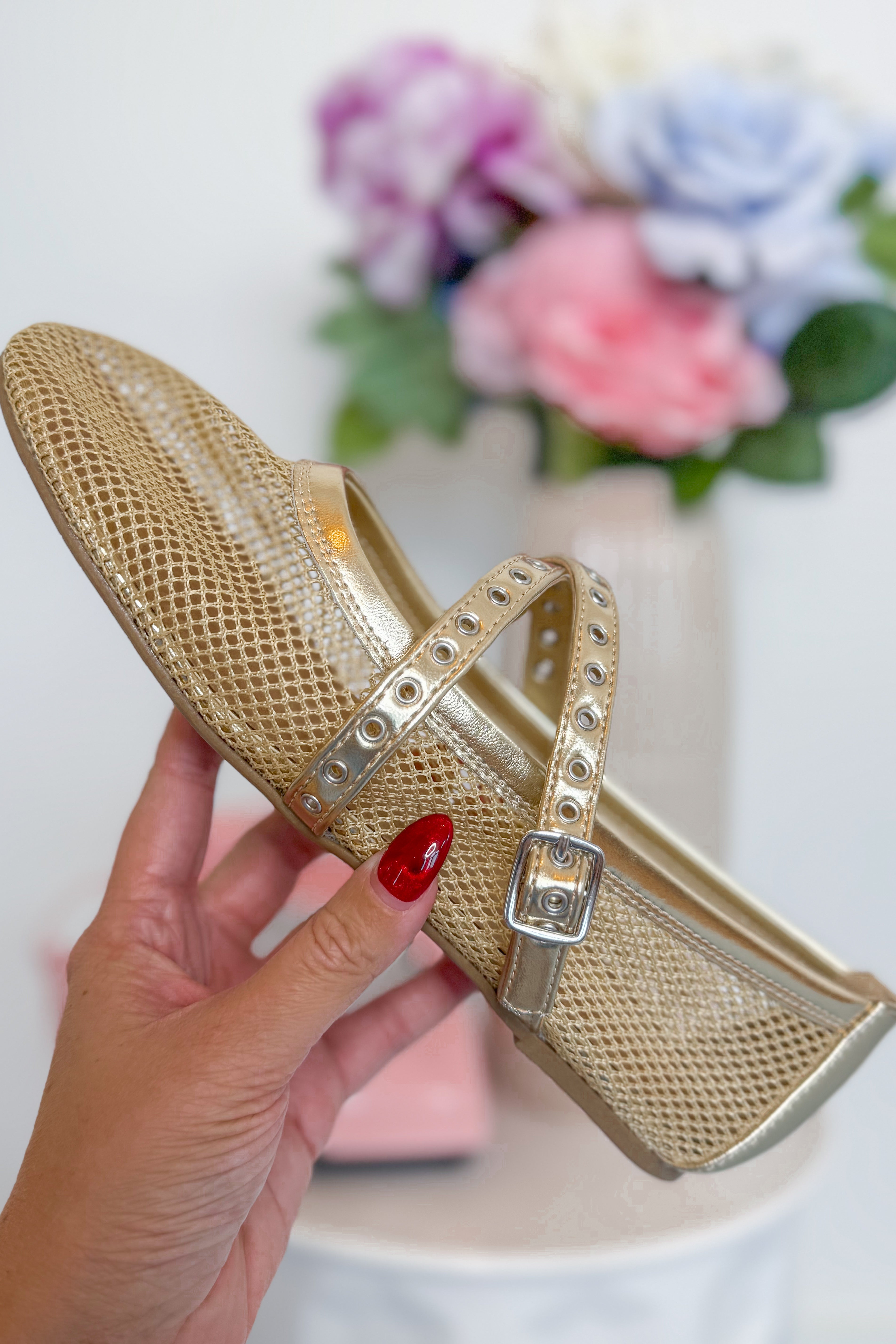 Soda Pepper Gold Mesh Ballerina Flat - Coremarkets