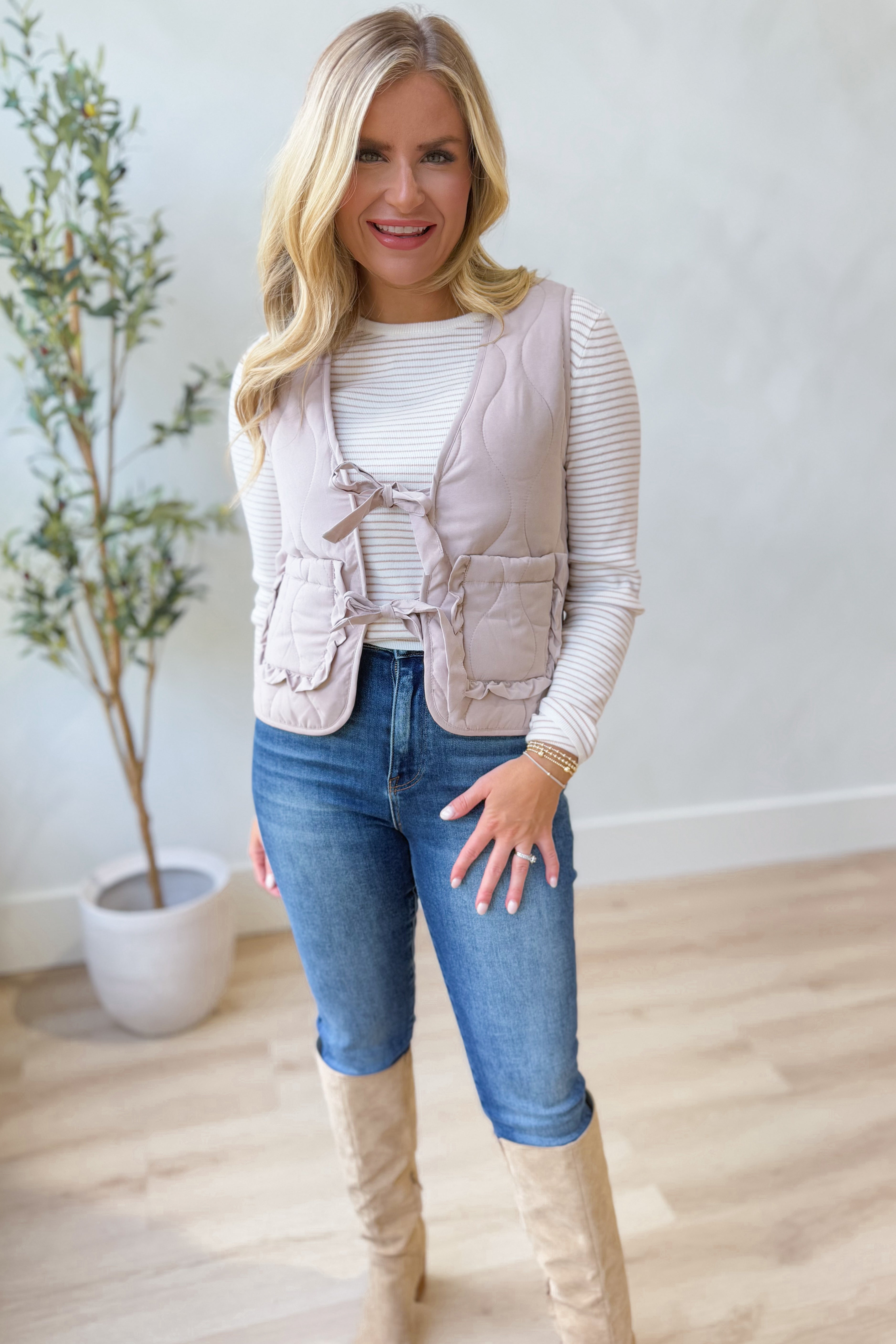 Susan Quilted Tie Front Vest - Coremarkets