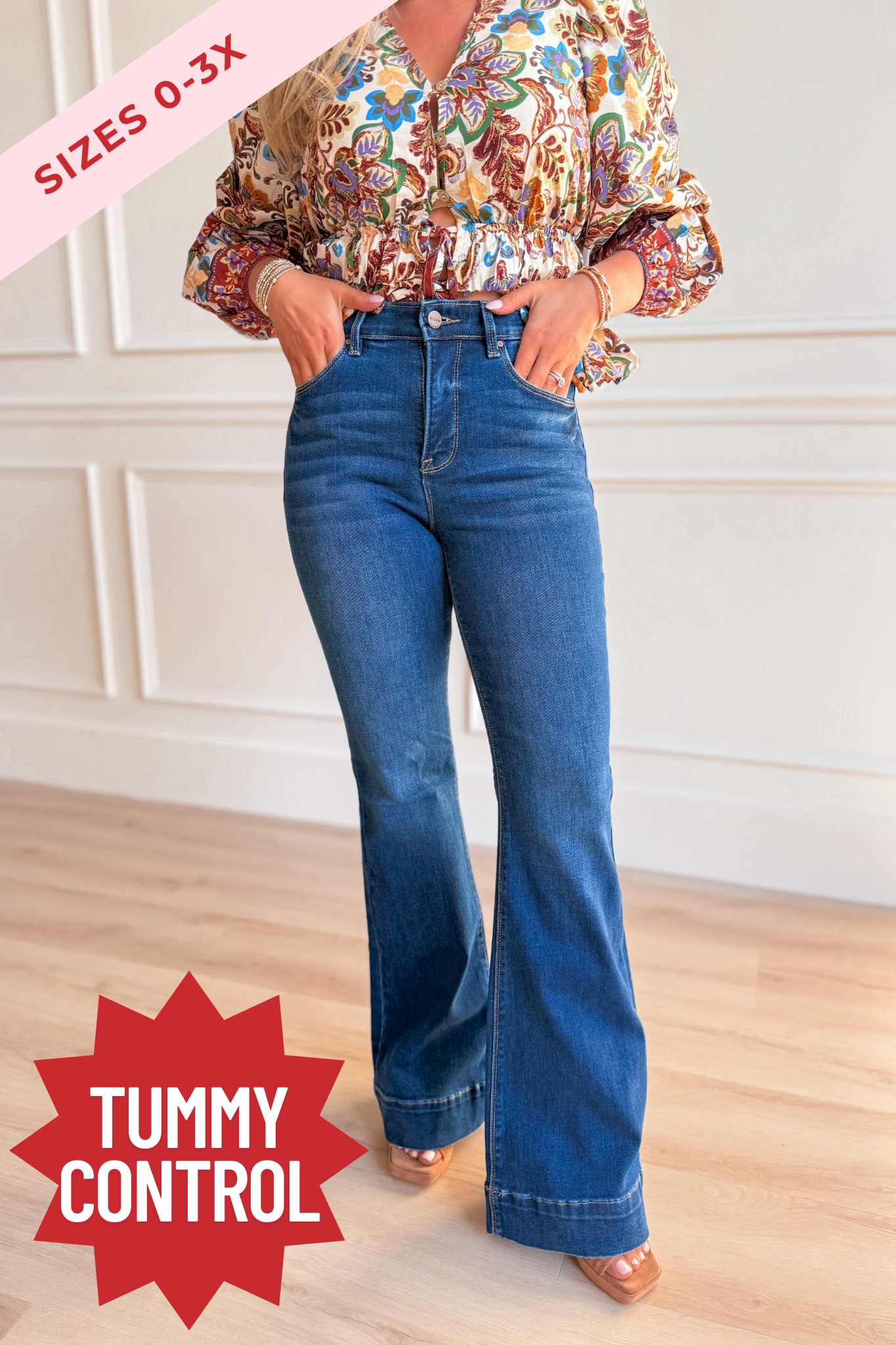 Risen Linus High Rise Tummy Control Flare Jeans [0-3X] - Coremarkets