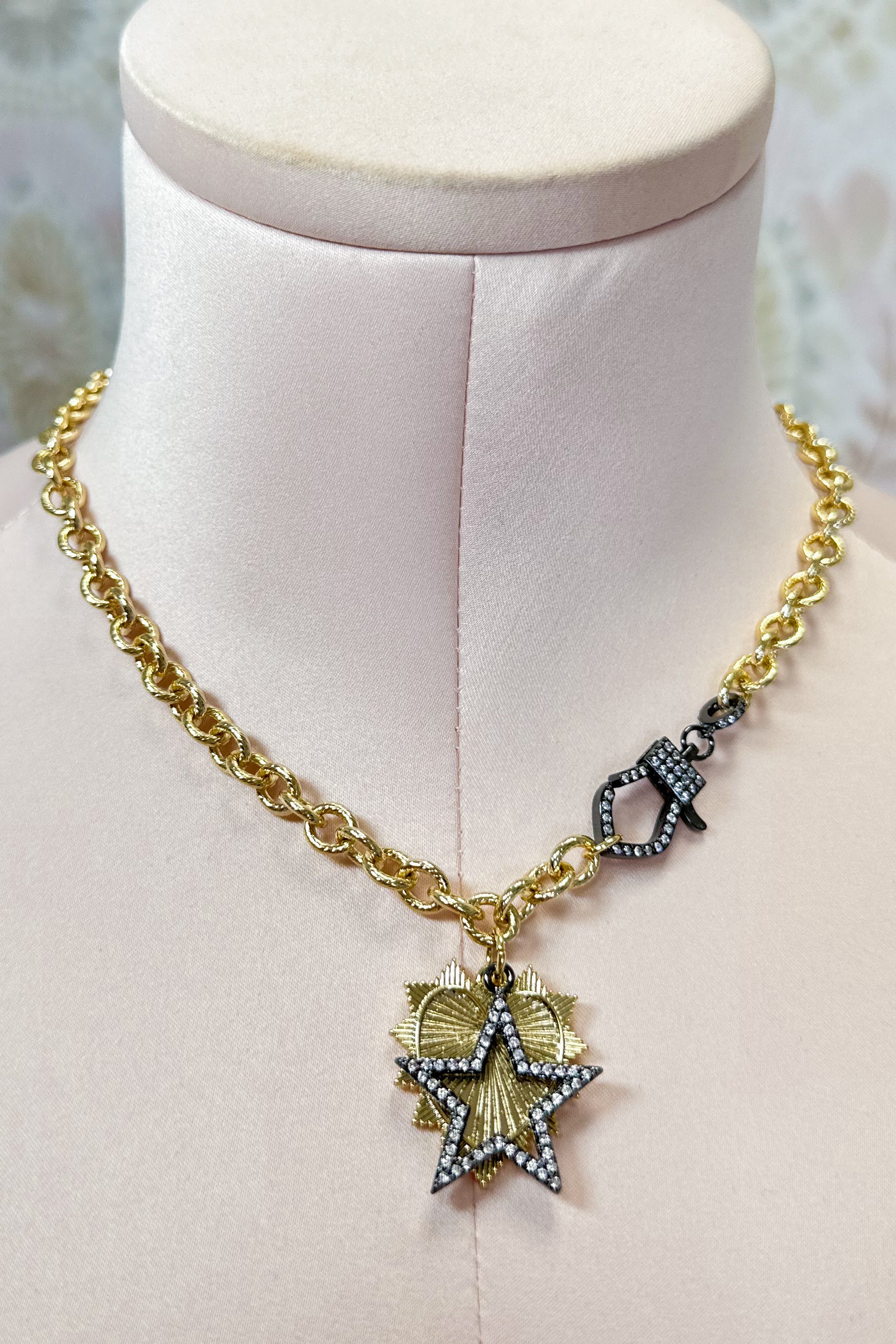 Treasure Jewels Star Heart Two Tone Necklace - Coremarkets